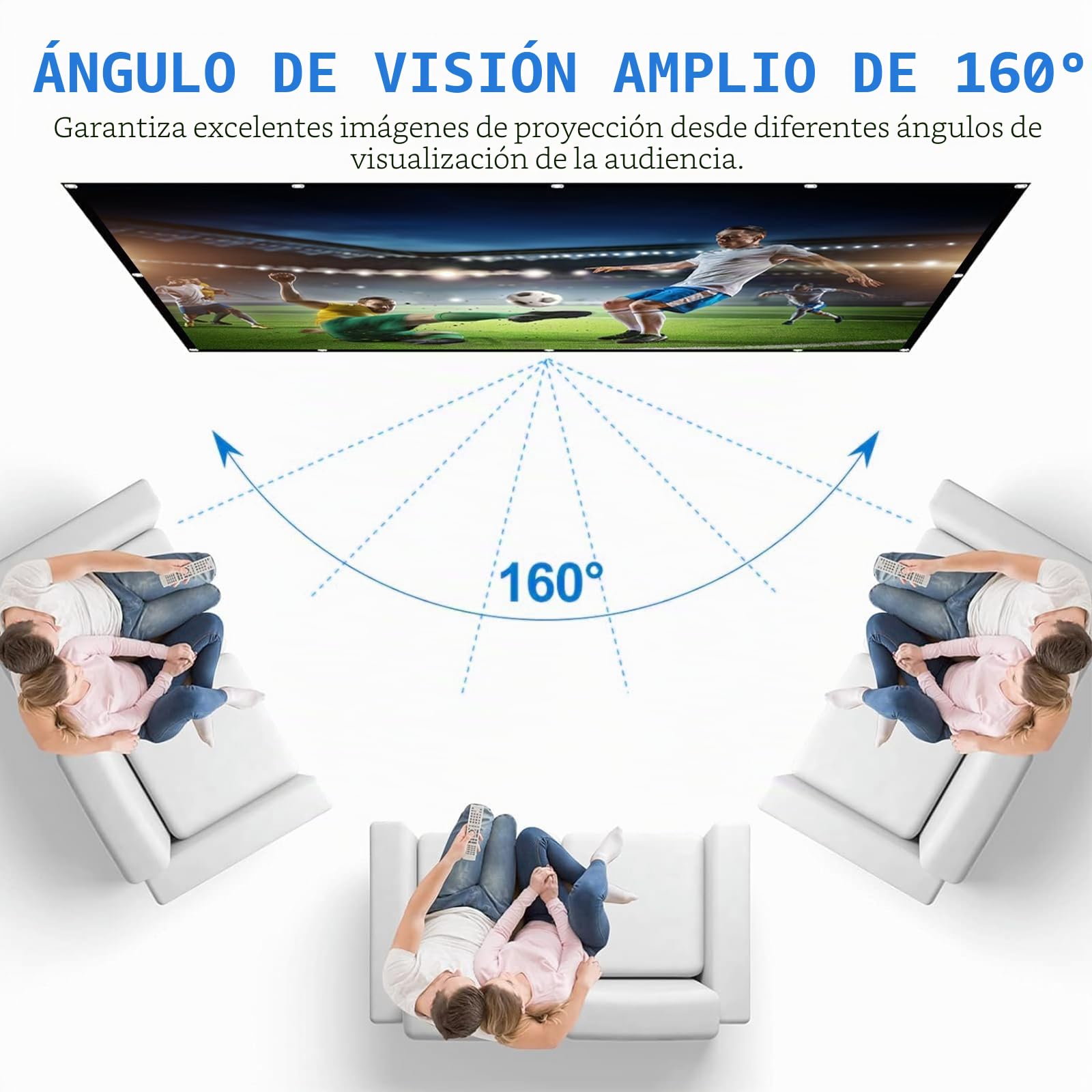 Pantalla de proyección de 150 pulgadas, pantalla de proyección, 16:9 HD, pantalla de proyección plegable antiarrugas, proyección de doble cara 332 x 187 cm, pantalla de proyección portátil para el