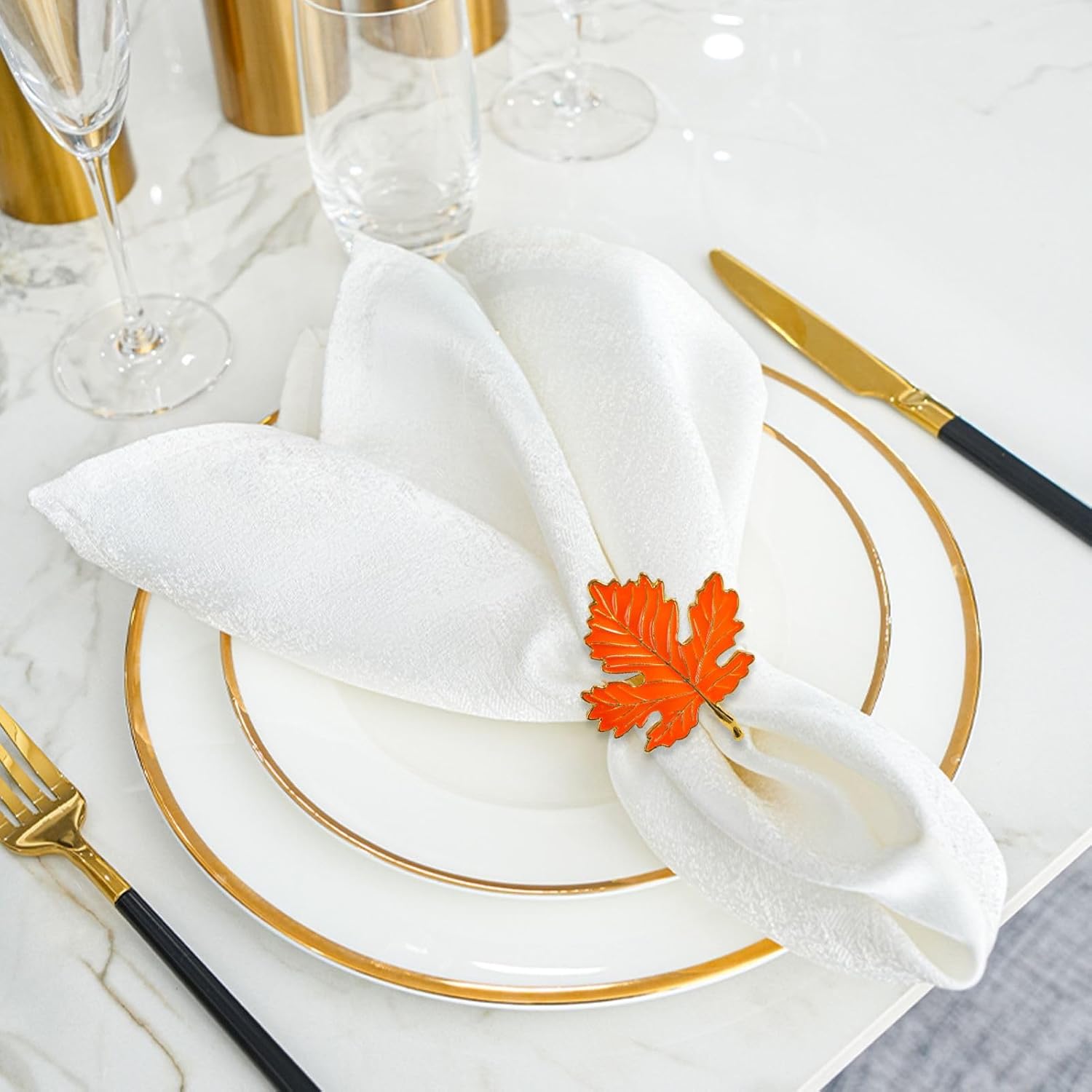 Maple Leaf Napkin Rings of 12, Fall Thanksgiving Napkin Rings Holders Buckle for Harvest Party Holiday Wedding Christmas Dining Table Decor