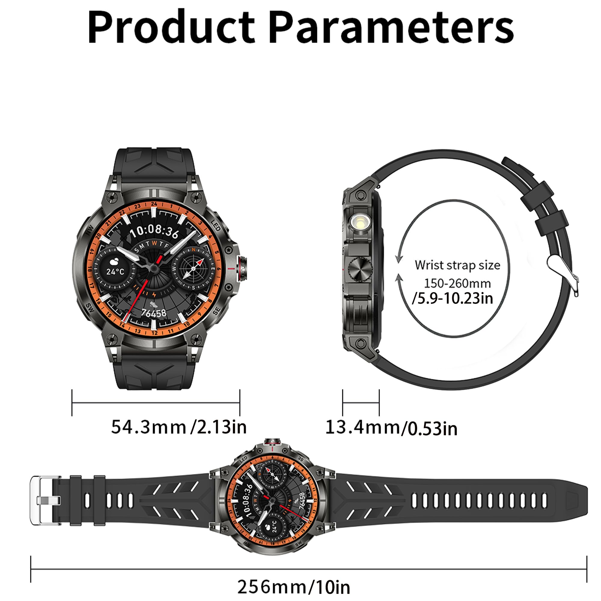 AMOLED Męski smartwatch 1,85" z połączeniem Bluetooth 5,2, kompatybilny z Samsung Huawei, Xiaomi, Android, iOS, krokomierz, GPS, 123, sportowy, miernik tętna (srebrny)