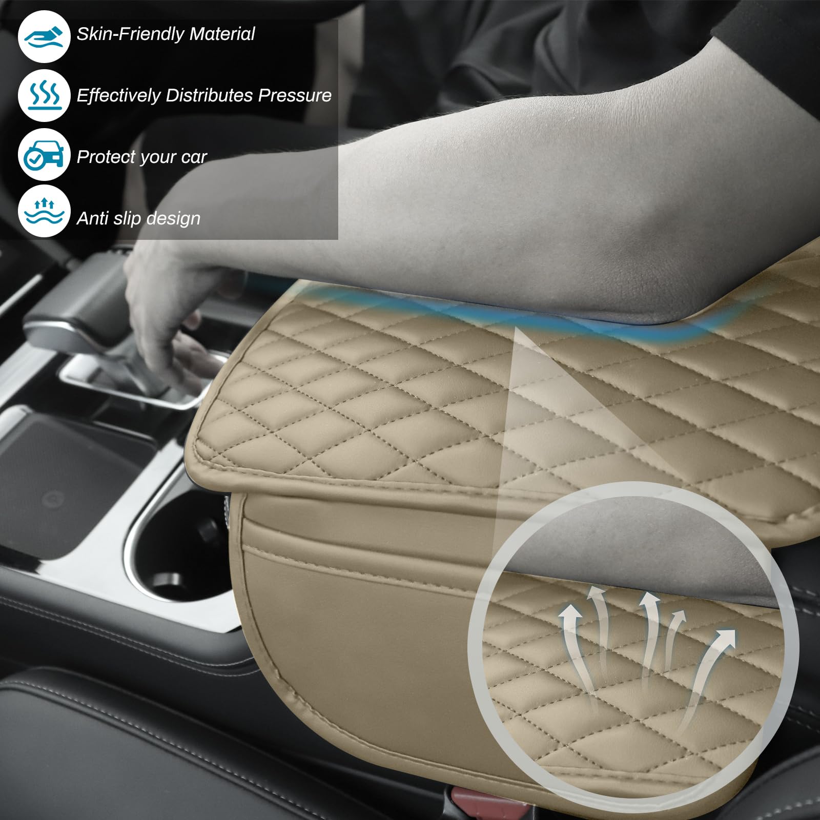 Repose-bras Voiture Avec Poches Rangement Coussin Accoudoir Voiture Universel - Microfibre Cuir, 2 Poches Rangement, Confort Amélioré Coussin Console Centrale Voiture