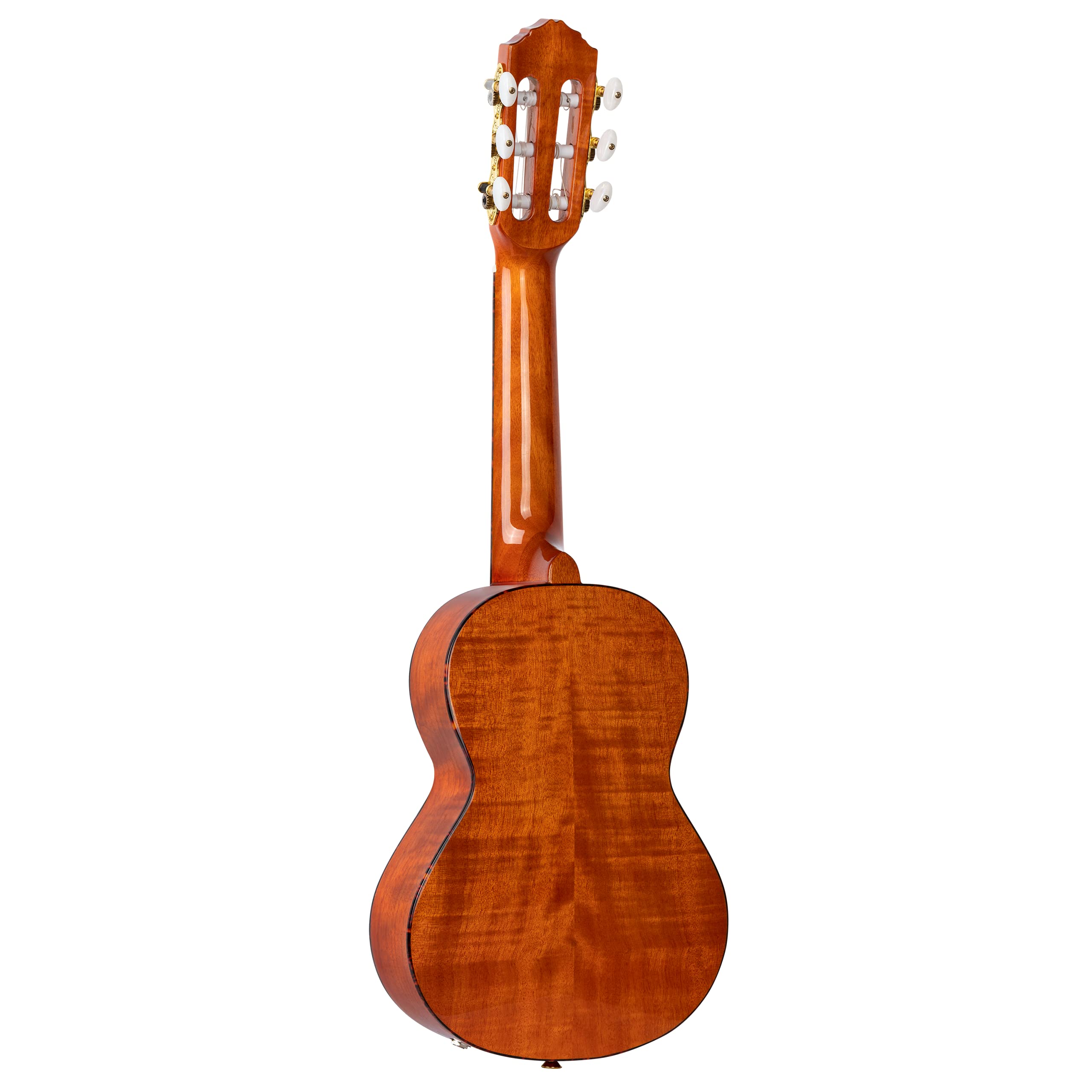 Ortega Guitars Reise Gitarre Elektro-Akustisch – Mini Travel Series – Geflammtes Mahagoni, Hochglanz Natur (RGLE18FMH)