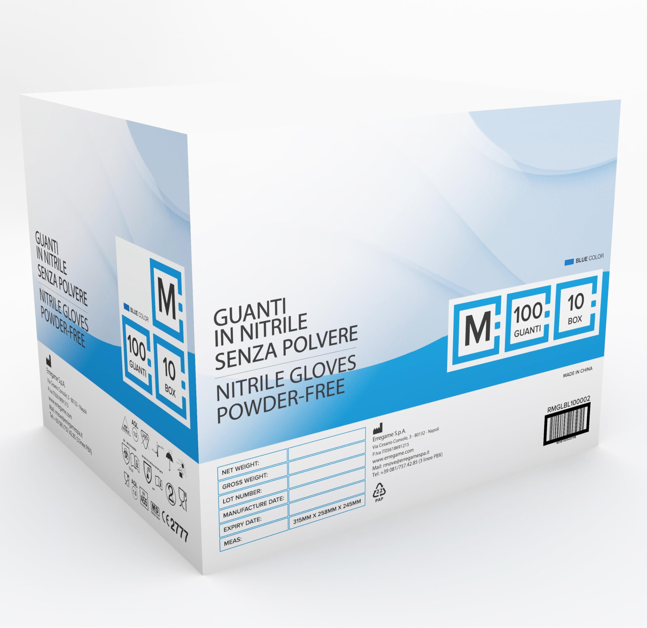 1000 guantes de nitrilo libres de polvo, sin látex, hipoalergénicos, certificados CE conforme a la norma EN455, guantes médicos desechables (talla M)