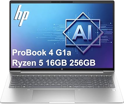 HP ProBook 4 G1a Business AI PC Laptop 16" FHD+, AMD Ryzen 5 230 > Intel i7-1355U, 16GB DDR5 RAM, 256GB SSD, Radeon 760M Graphics, HP Wolf Security, Backlit, Fingerprint, 1080p Webcam, Win 11 Pro