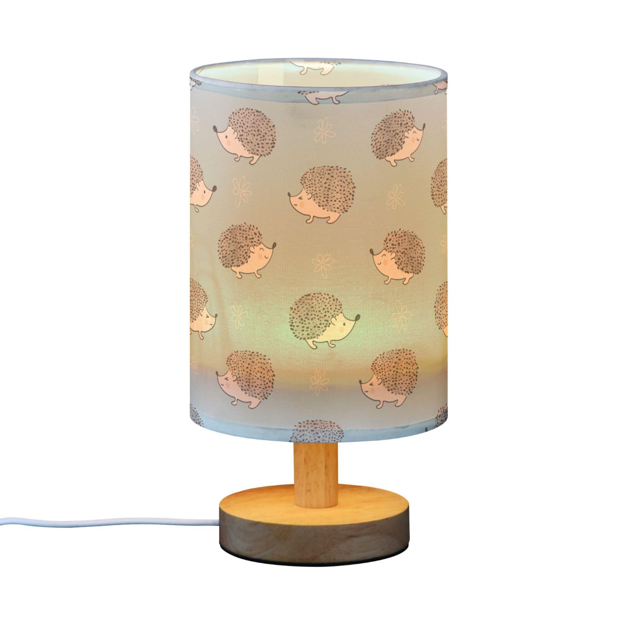 YYZZH Table Lamp Hedgehog Flower on Watercolor Blue Nightstand Lamp with Wood Base Fabric Lamp Shade Bedside Desk Lamp for Living Room Bedroom Kids Room Office