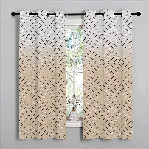 Cortinas opacas de color crema a cuadros geométricos para armarios sin puertas, cortinas para Ventanas de Cuarto 72 pulgadas de ancho por 72