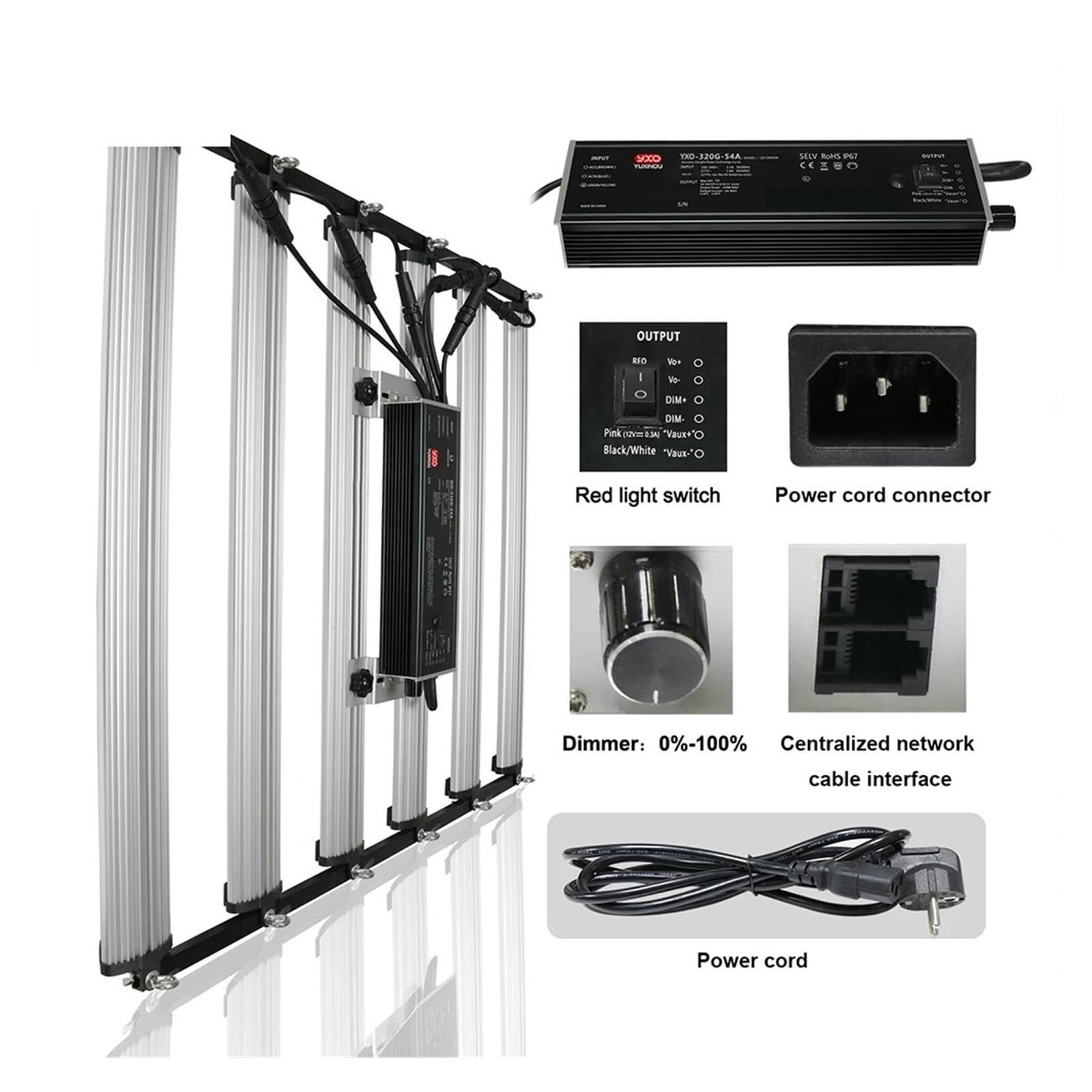 Barres lumineuses de croissance LED quantique 240/1000W, 650W, lampe Phyto, UV/IR, marche/arrêt for plantes d'intérieur, fleurs, légumes, culture hydroponique,Économie d'énergie(320W)