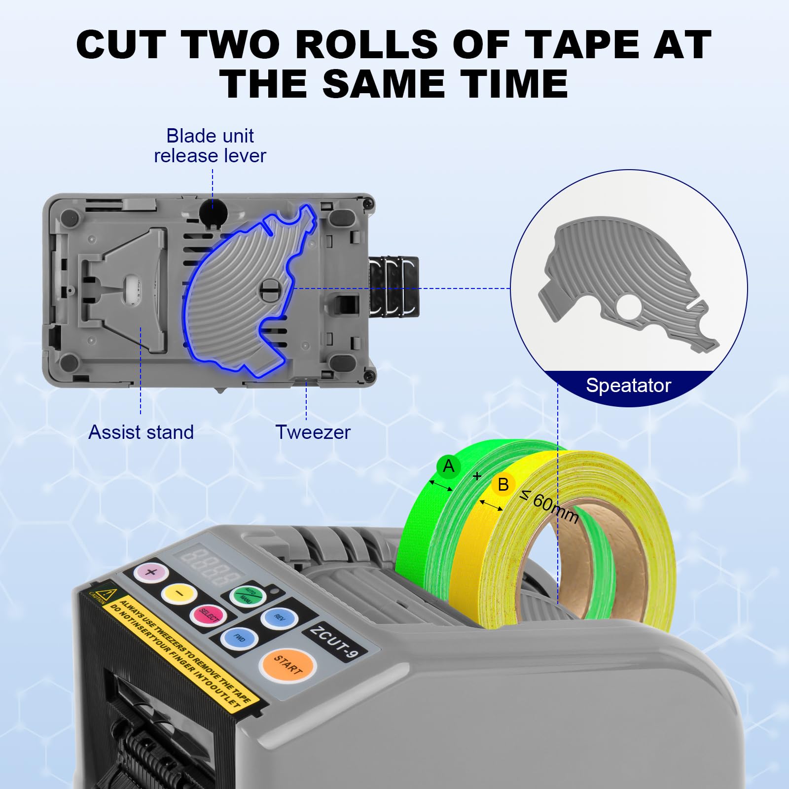 Nastro adesivo automatico Zcut-9, con ingranaggi in silicone, per nastri forti, larghezza banda 6-60 mm, lunghezza 5-999 mm, per ufficio