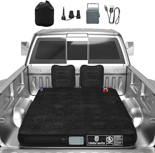 Umbrauto Air Mattress for 5.5-6.5 ft Short Bed Full-Size Trucks, Pickup Truck Airbed Mattress with Cordless Rechargeable Pump for Outdoor Travel