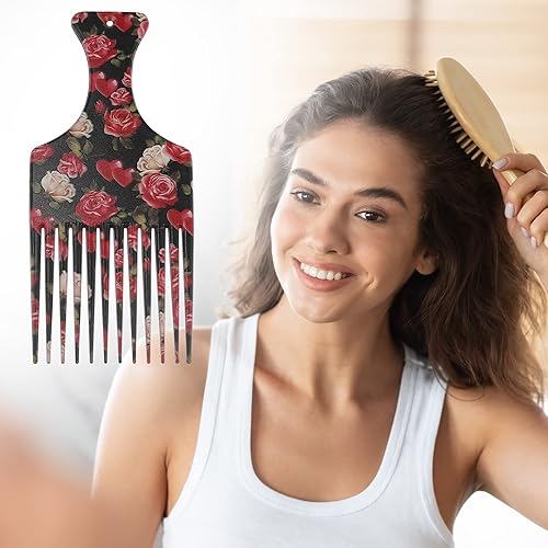 Miniatura 6 de VOCOSTE Peine afro de dientes anchos, herramienta de peinado para hombres, patrón de flores de plástico, 5.9 pulgadas