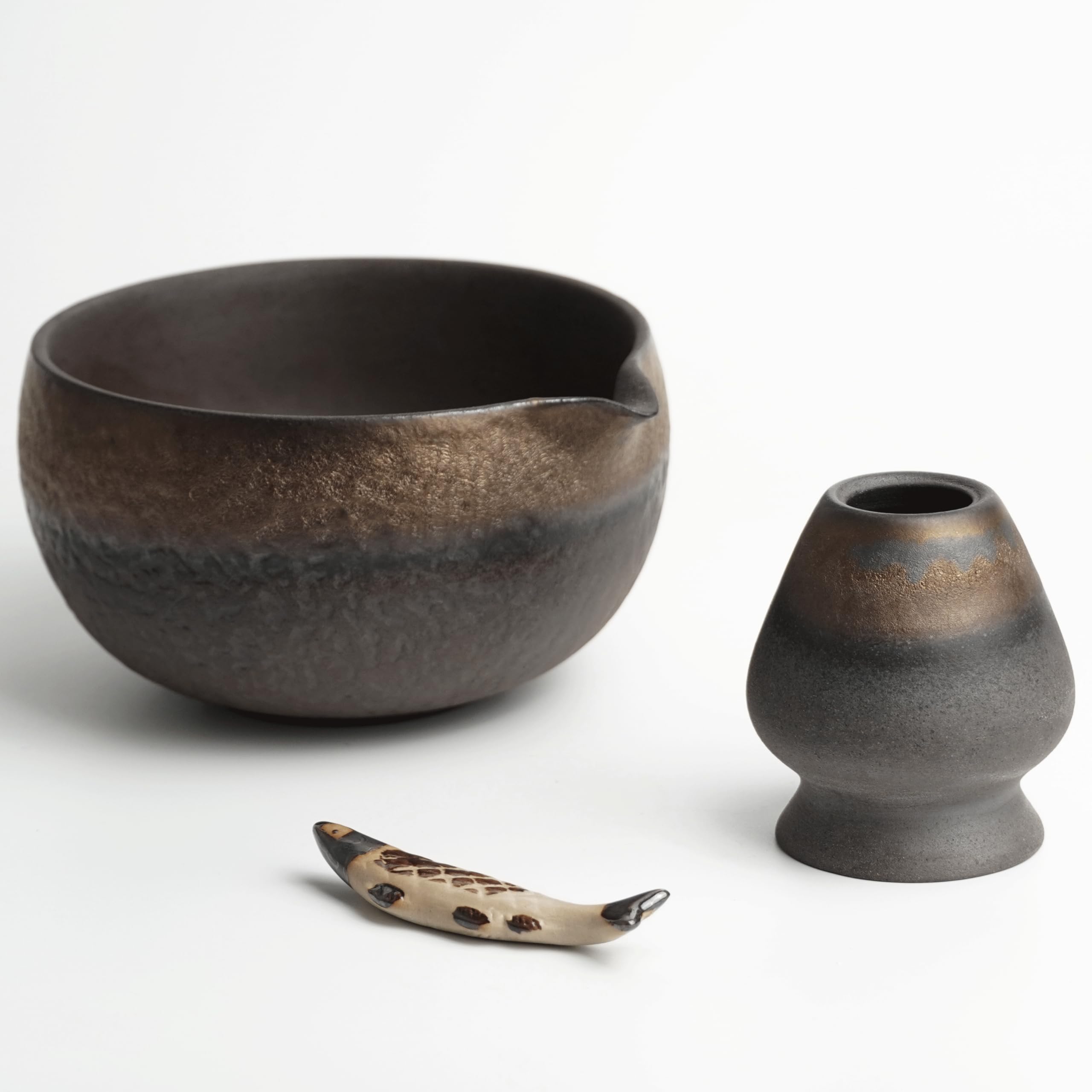 Set Matcha et Bol (8 pièces), Set de Thé Matcha Brun et Fouet en Bambou Artisanal (Chasen) pour Amateurs de Thé