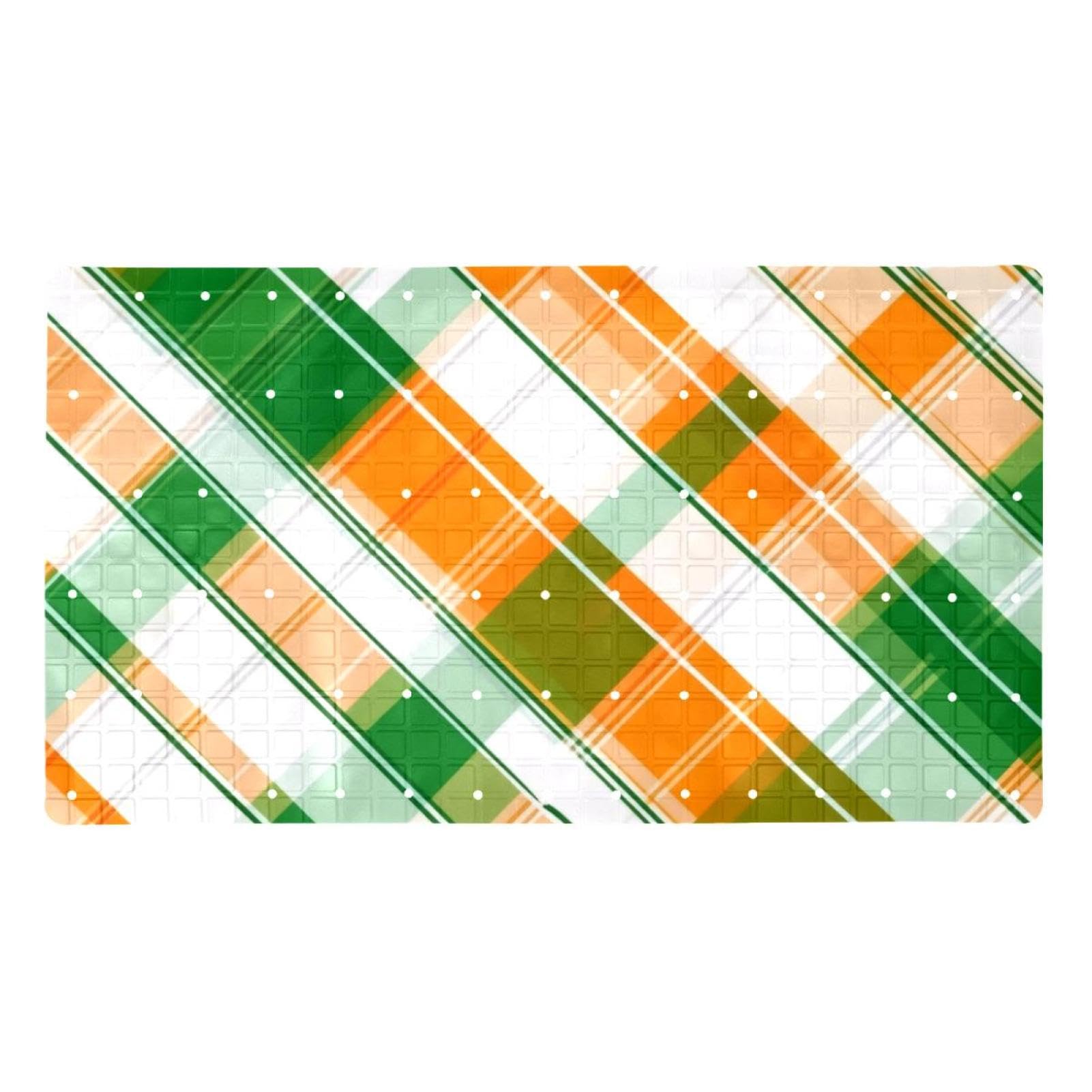 Tapis de bain rectangulaire antidérapant pour la Saint-Patrick avec ventouses et trous de drainage, orange, blanc et vert, 40 x 70 cm