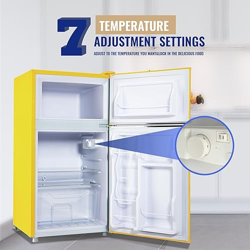 Miniatura 8 de WANAI Compact Mini Refrigerator 32 CuFt Small Refrigerator with Freezer Retro Mini Fridge with Dual Door7 Adjustable Thermostat Adjustable Shelves