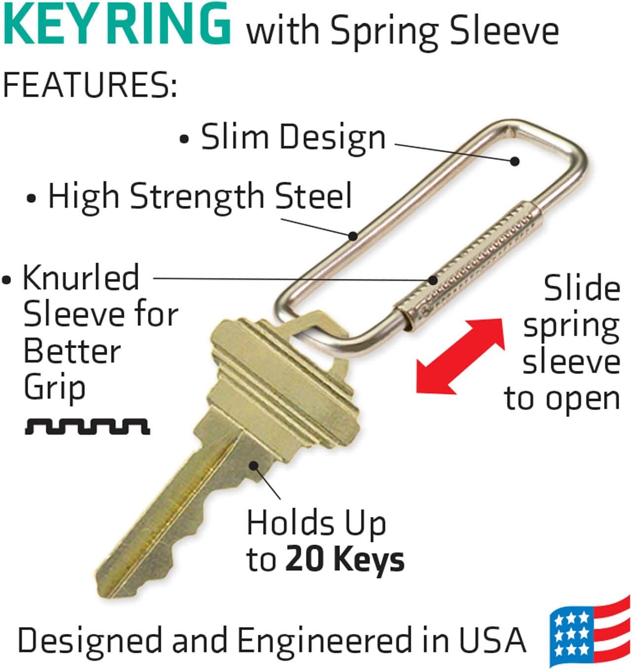 Lucky Line 2” Rectangular Key Ring with Turn Twist Sleeve Closure (7020025)