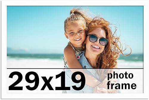 Marco de fotos de madera maciza blanca de 29 x 19 pulgadas, incluye protector contra roturas de acrílico UV, tablero de respaldo de espuma libre de