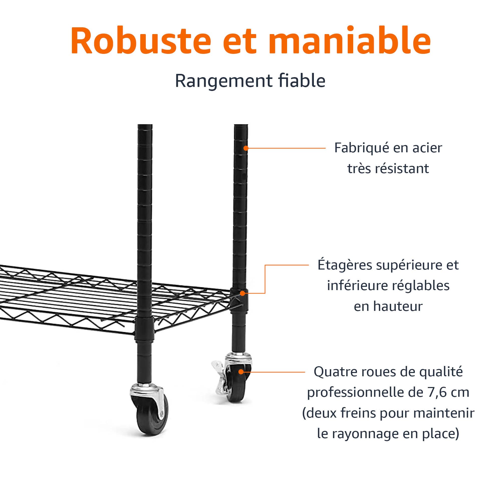 Amazon Basics Portant à double tringle avec roulettes Noir, L 91 cm x l 35,5 cm x H 183 cm