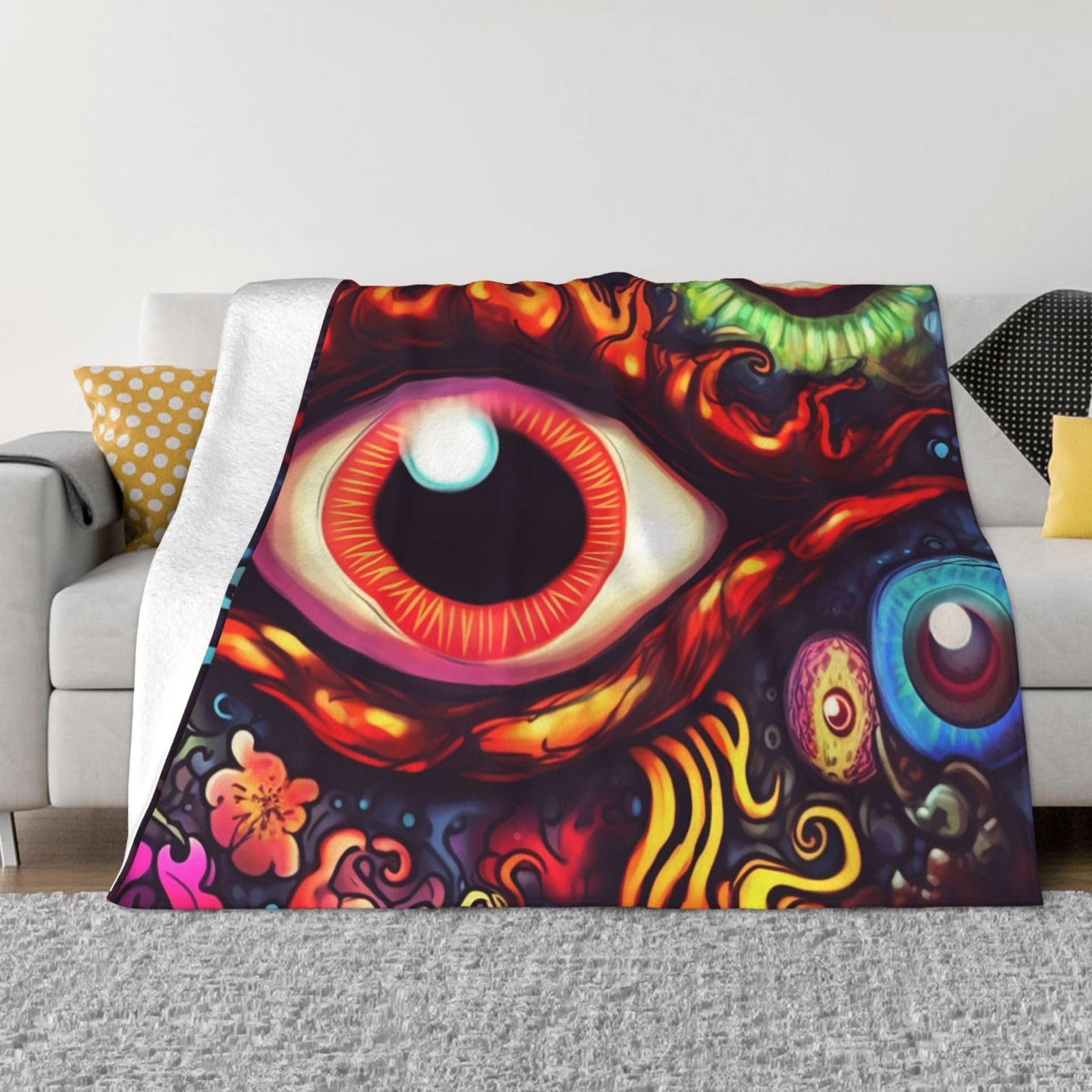 Couverture polaire yeux de monstre en flanelle, cadeau doux pour lit et canapé