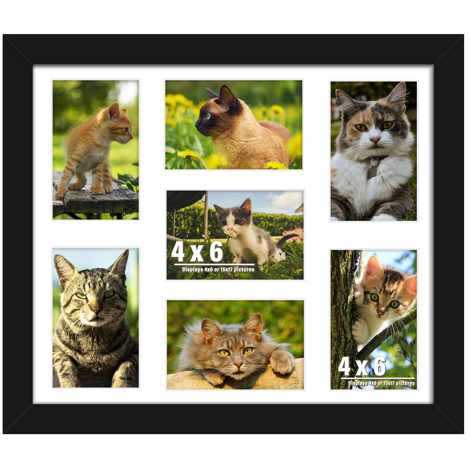DUENPY 15x17 Collage Picture Frame 4x6 Collage Picture Frame Displays Seven 4x6 inch Photos or 15x17 (Without Mat) for Available Horizontal Wall Mounting Display and Vertical Black