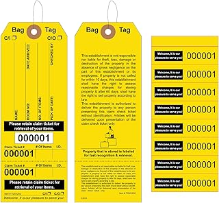 1000 Luggage Claim Tags with String Attached, Consecutively Numbered, Bag Stickers, Claim Ticket - Bag Tags for Hotel and Motel Bag Storage. Size: 6 3/4" (H) x 2 1/2" (W).