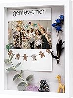 Vista 1 de Muzilife Marco de Fotos Shadow Box de 11x14 pulgadas con Tablero de Lino - Madera Profunda y Vidrio Templado, Estuche Rústico de Exhibición Listo