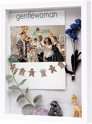 Muzilife Marco de Fotos Shadow Box de 11x14 pulgadas con Tablero de Lino - Madera Profunda y Vidrio Templado, Estuche Rústico de Exhibición Listo