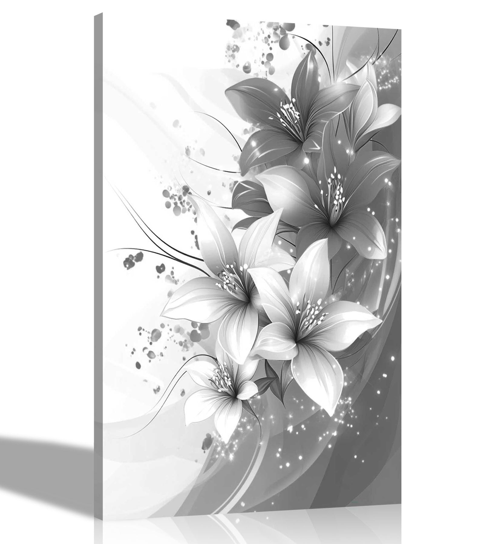Artley Prints Lily Flower Black White - Black And White Lily Flower Blossom Canvas Wall Art Pictures For Living Room Conservatory Hallway Prints To Hang 76 X 50Cm (30 X 20 Inches)