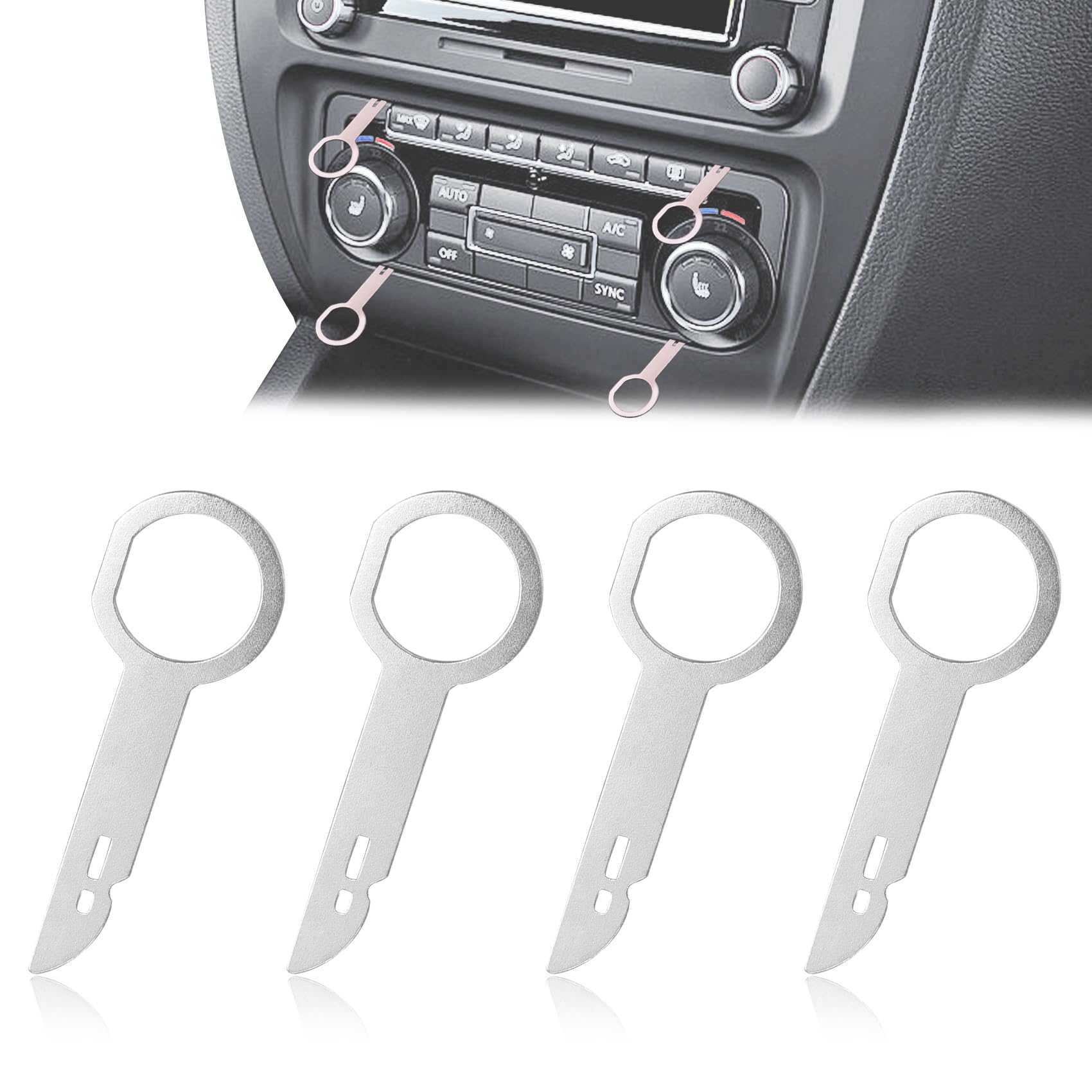 CHRYMUM 4PCS Radio Removal Tool, Key DIN Release Keys Set, Stereo Extraction Tools Pins with Easy Grip Handles, Stainless CD DVD Host Key Disassembly Tool Fit for Mercedes Benz