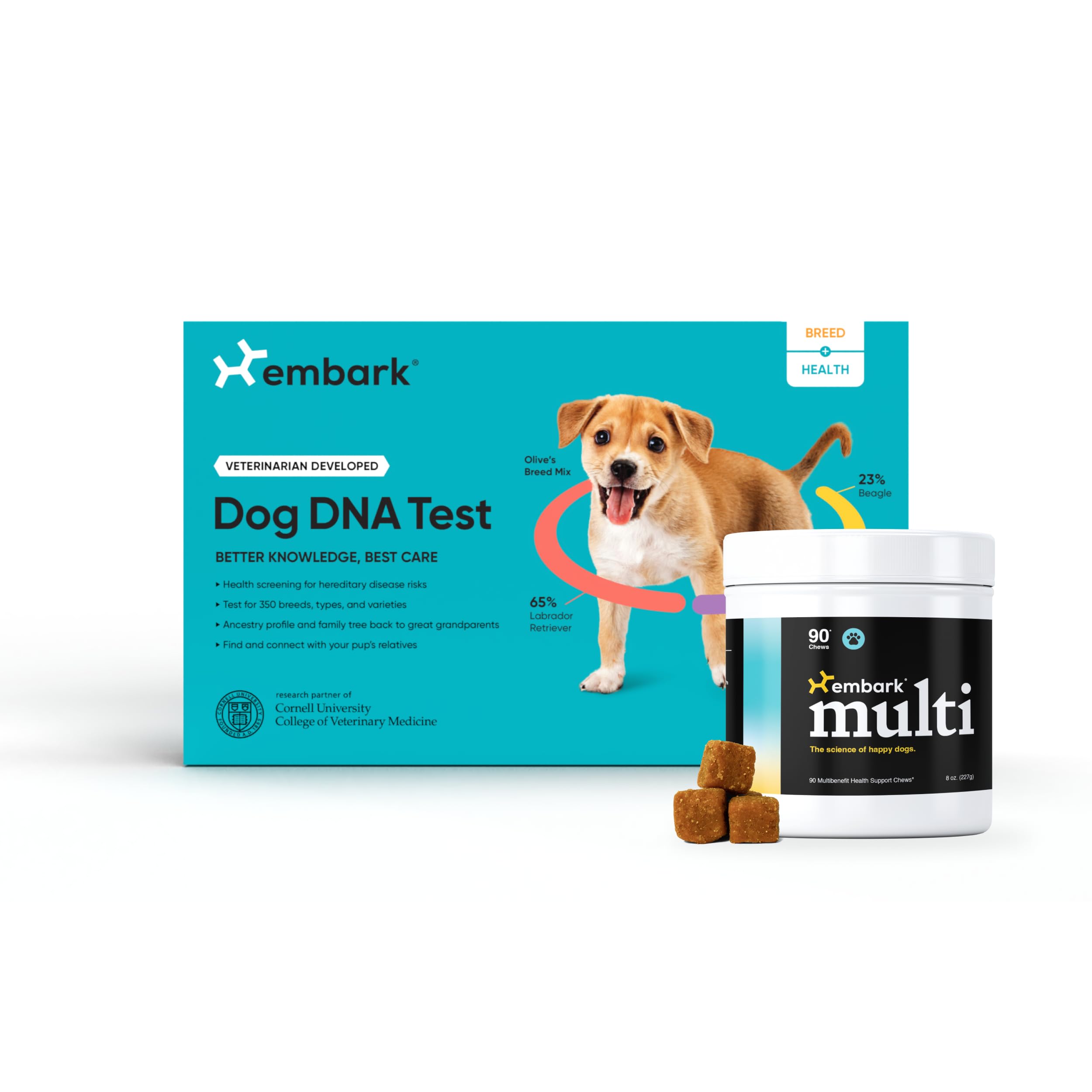 Embark Breed & Health Kit - Dog DNA Testing Kit Multi Supplement Bottle - 90 Soft Chews