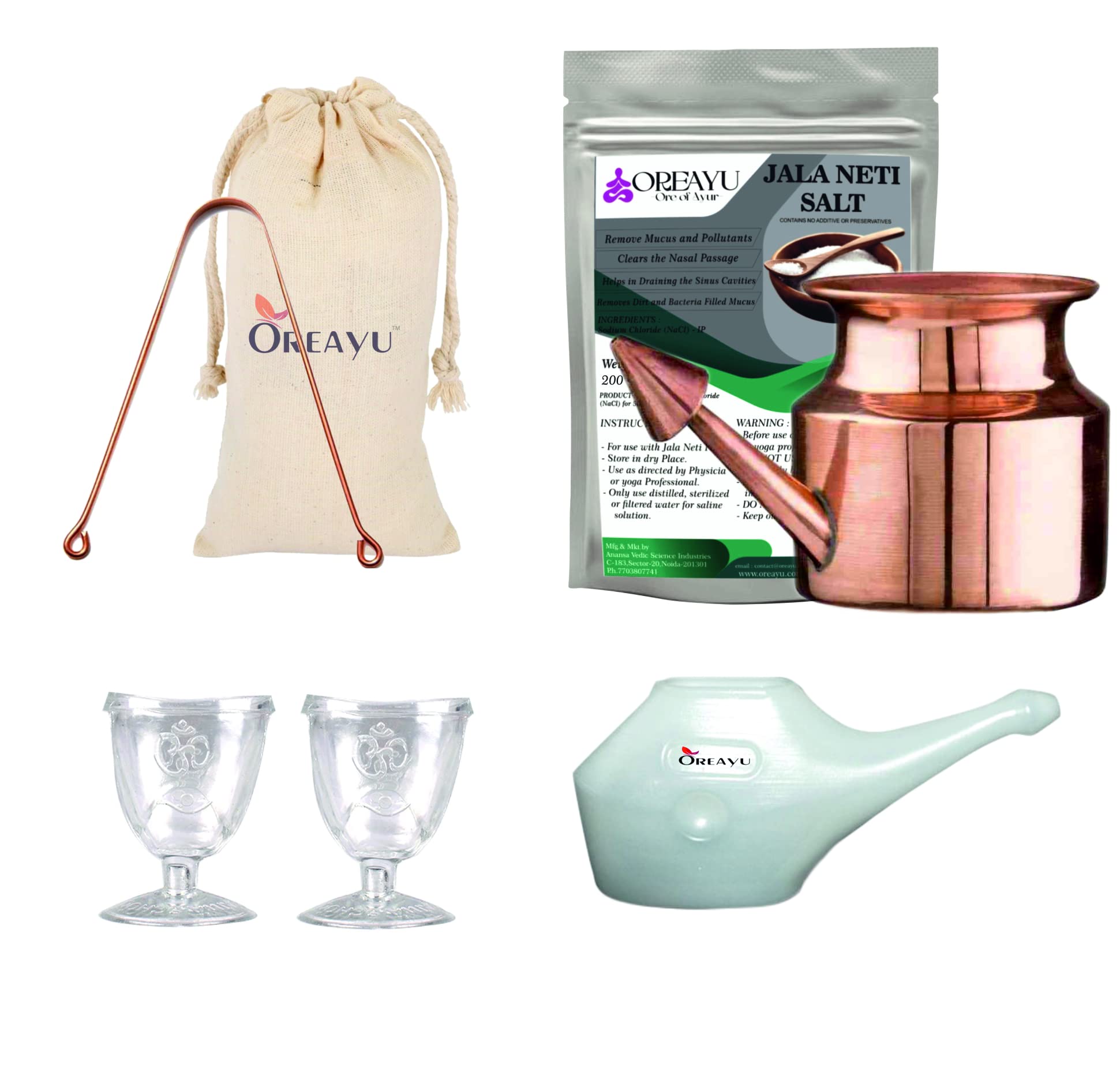 Yoga and Ayurveda Copper Jala Neti Pot / Jal Neti Lota for Sinus, Nose Irrigation and Cleaning (300 ml) Copper Neti , Eye Wash Cup, Copper Tongue Cleaner and Plastic Neti Pot and Neti Salt 200gm (5 Combo)-image-11
