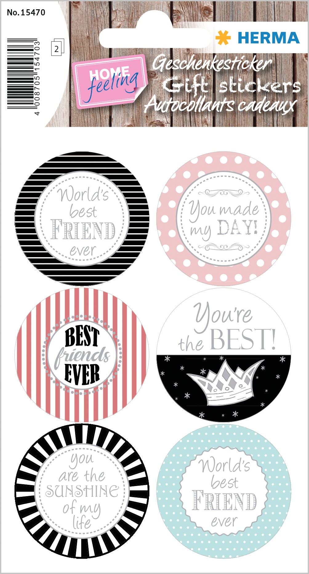 HERMA 15470 Gift Stickers, You are The Best (12 Stickers, Paper, with Silver Embossing) Self-Adhesive Permanent Adhesive Motif Labels for Birthday, Christmas and Decoration, Colourful