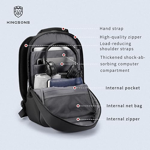 Miniatura 4 de Kingsons Mochila con compartimento para laptop de 15.6 pulgadas para hombre, impermeable, delgada, duradera, mochila de negocios para trabajo,