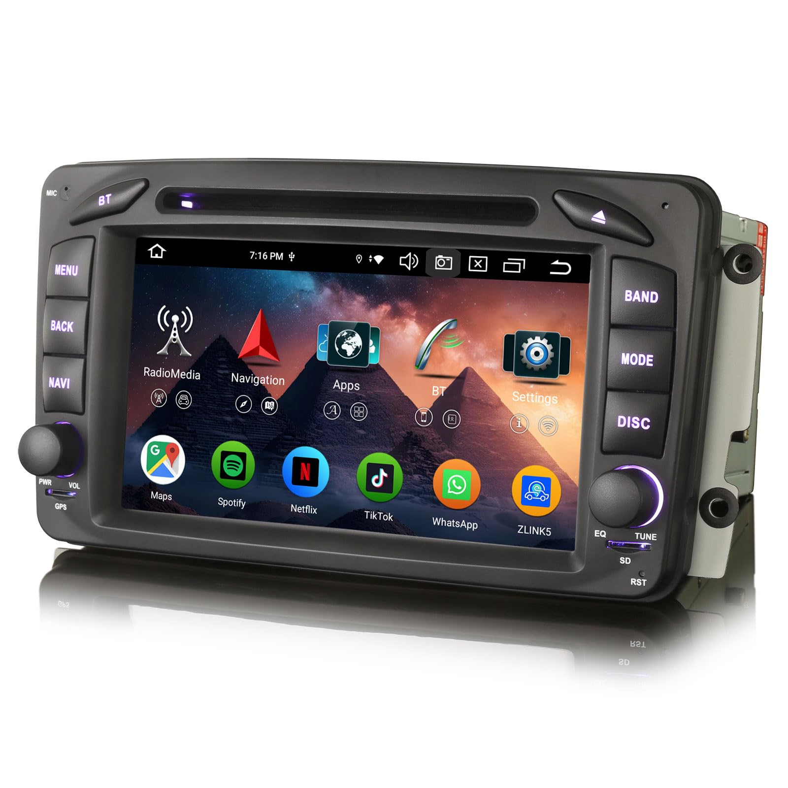 Erisin 8-Kern 4GB+64GB Android 16 Autoradio mit GPS Navi für Mercedes A/C/G/CLK Klasse W209 W203 Viano Vito W463 CarPlay Android Auto WiFi DSP DAB+ USB FM OBD2 DVD CD Player 7 Zoll Touchscreen