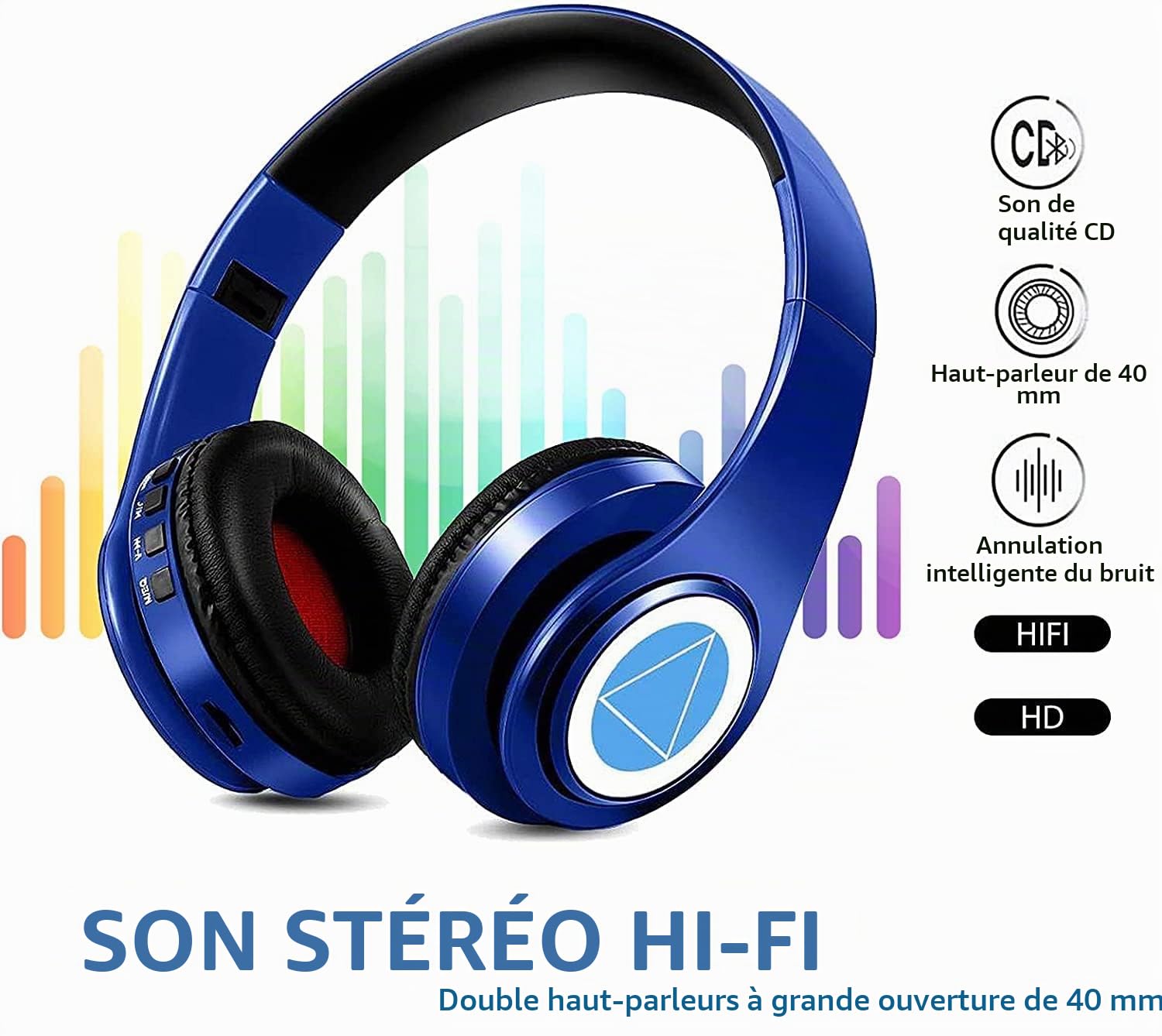 Nakano Miku Casque Bluetooth, Hi-Fi stéréo sans fil avec micro intégré, le Quintessential Quintuplets Manga Cartoon Cosplay Prop (bleu)