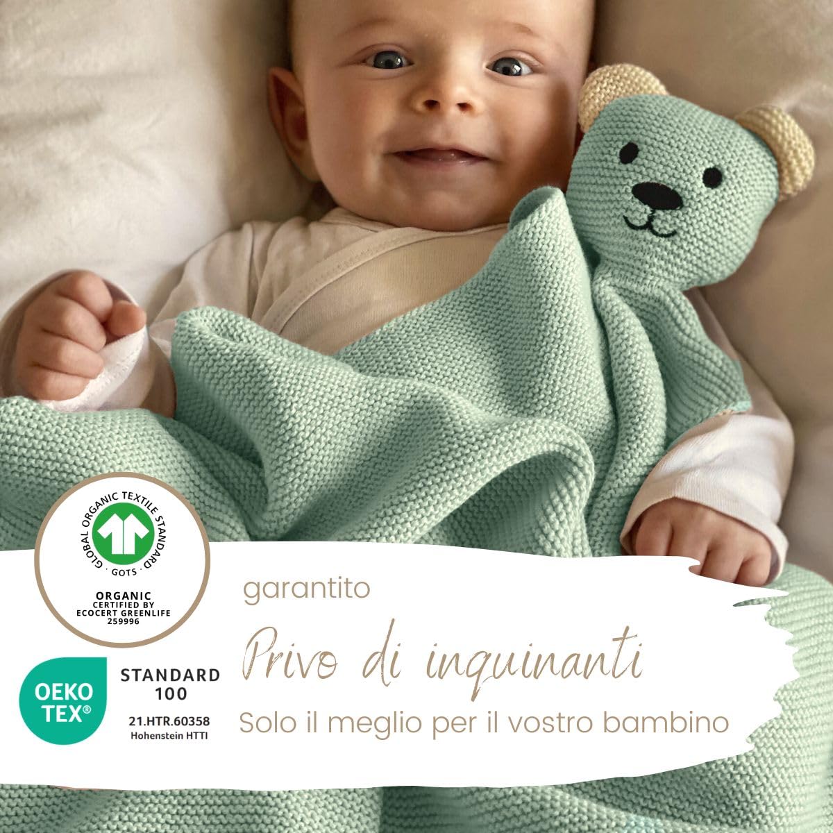 DIKOS® Coperta originale per neonati, in cotone biologico, 100% GOTS, coperta con peluche a maglia, coperta per neonati