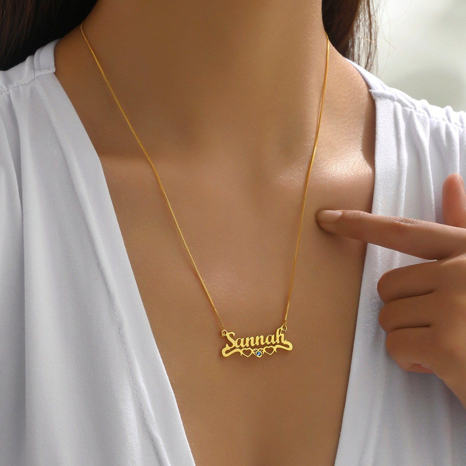Nome personalizzato Collana con Pietra di nascita argento sterling 925 pietra di nascita Cuore Nome Collana personalizzato bambini fatti a mano Festa della mamma