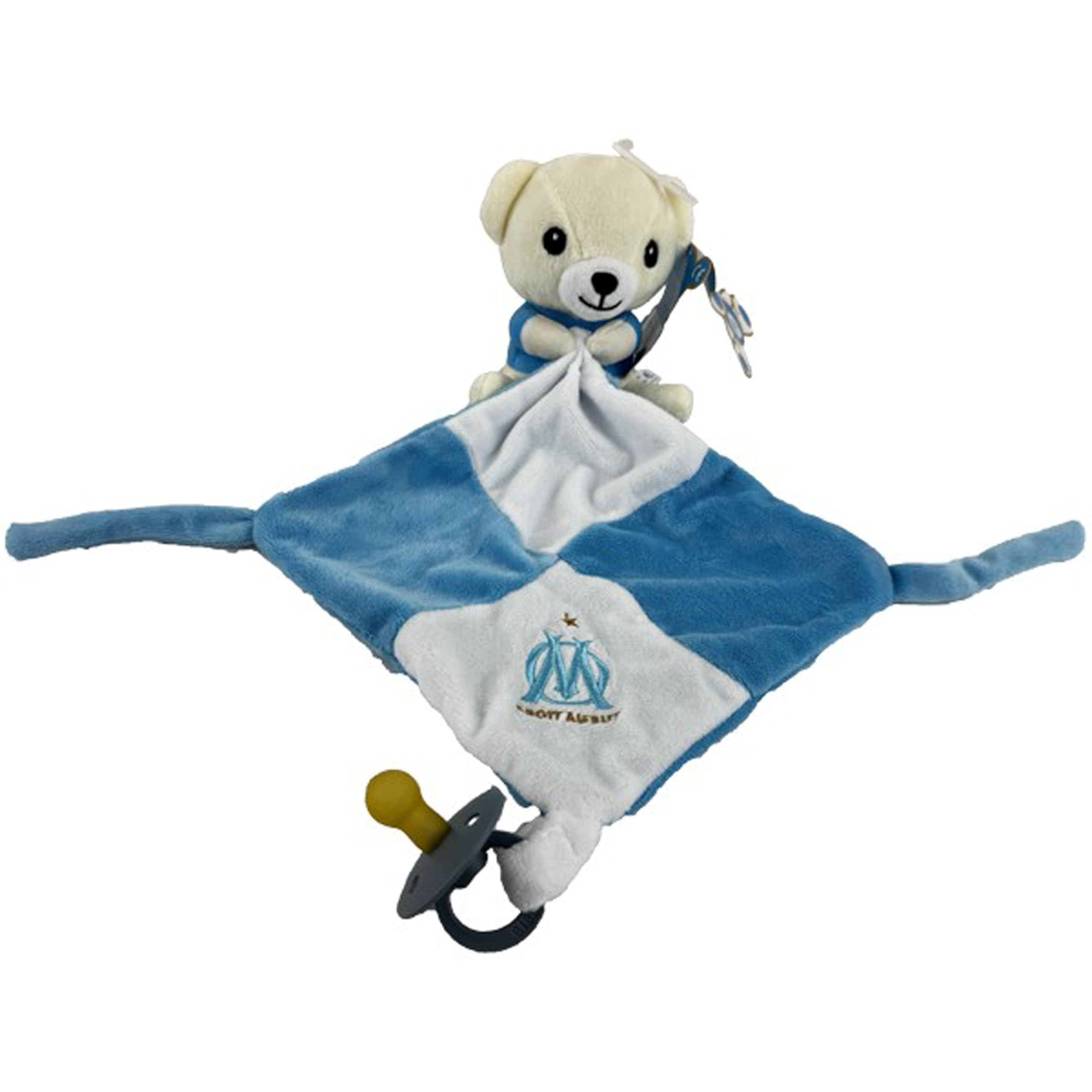 OLYMPIQUE DE MARSEILLE Doudou Bleu Enfant avec Attache tétine Om - Collection Officielle