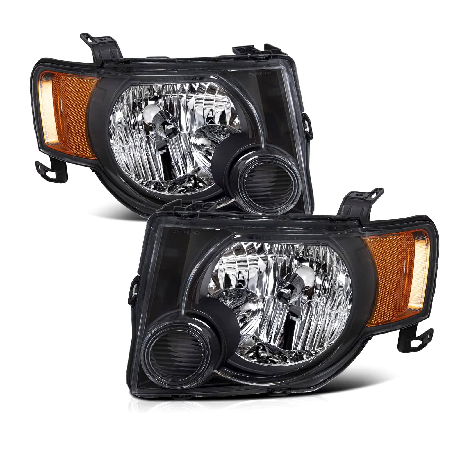 Headlights Assembly Replacement for 2008-2012 Ford Escape Headlamp Driver and Passenger Side, Black Housing Amber Side
