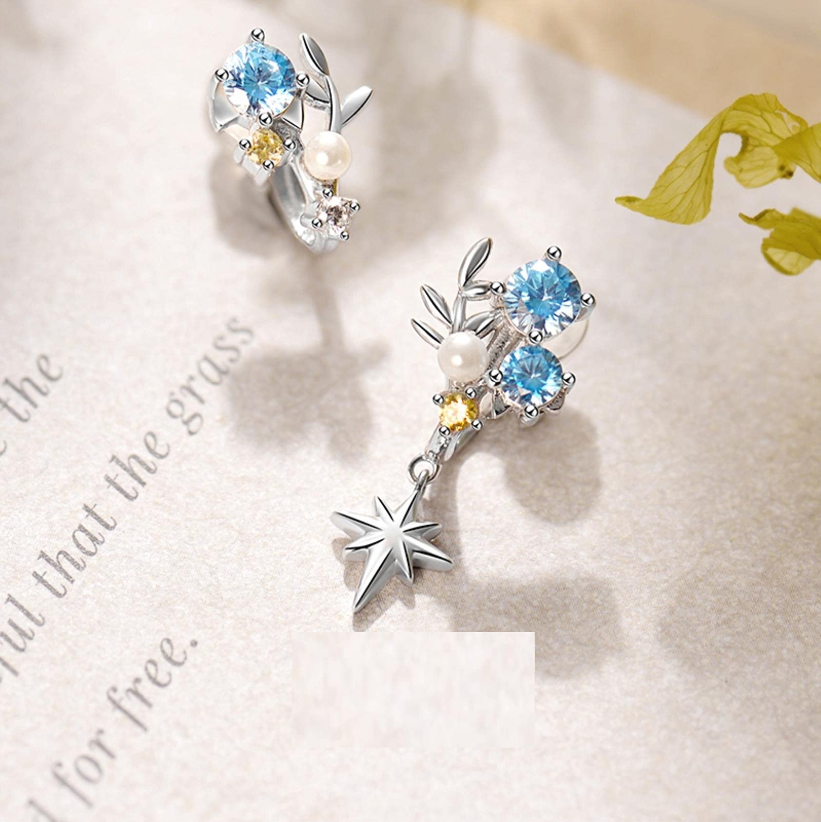 LOKILOKI Lucciola Orecchino Blu Clip 925 Argento più Nuovi Orecchini per Le Donne Senza Piercing Regalo di Lusso Speciale Originale delle Donne di Gioielleria Raffinata