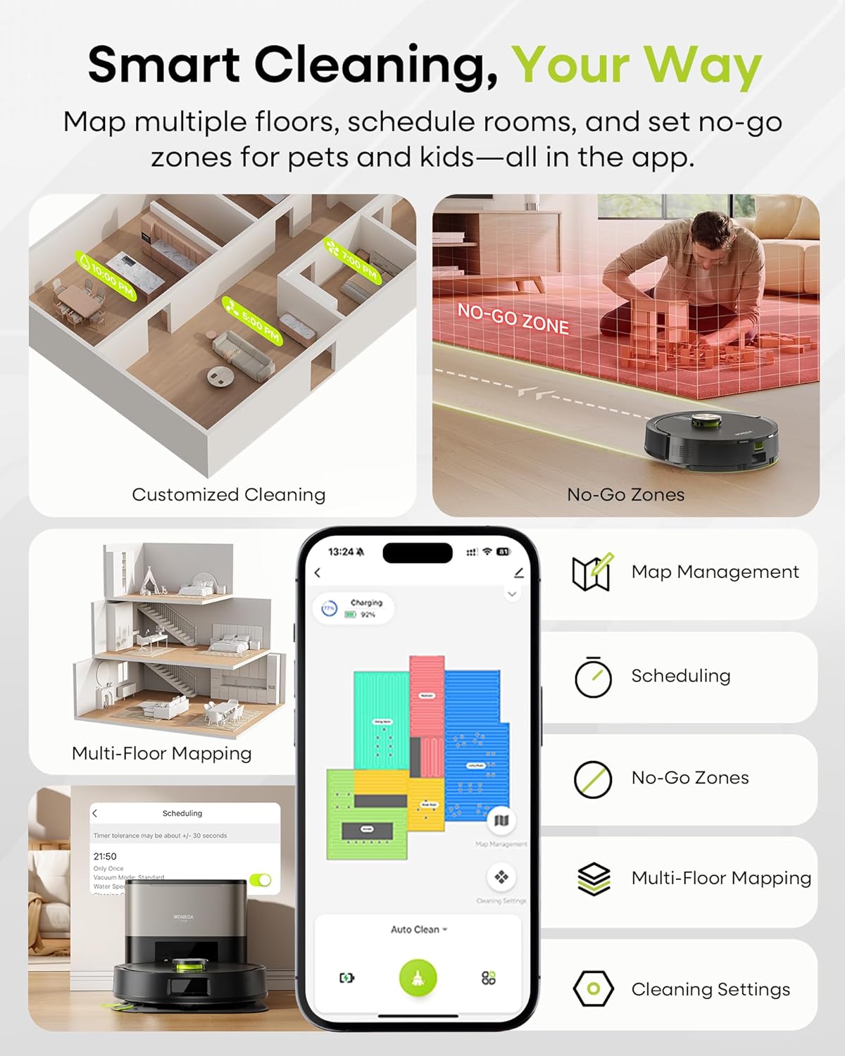 MONSGA Robot Vacuum and Mop, 90-Day Self-Emptying, 8000Pa Power Suction, Smart Mapping with LiDAR Navigation, Dual Anti-Tangle for Pet Hair, Carpet & Hard Floors