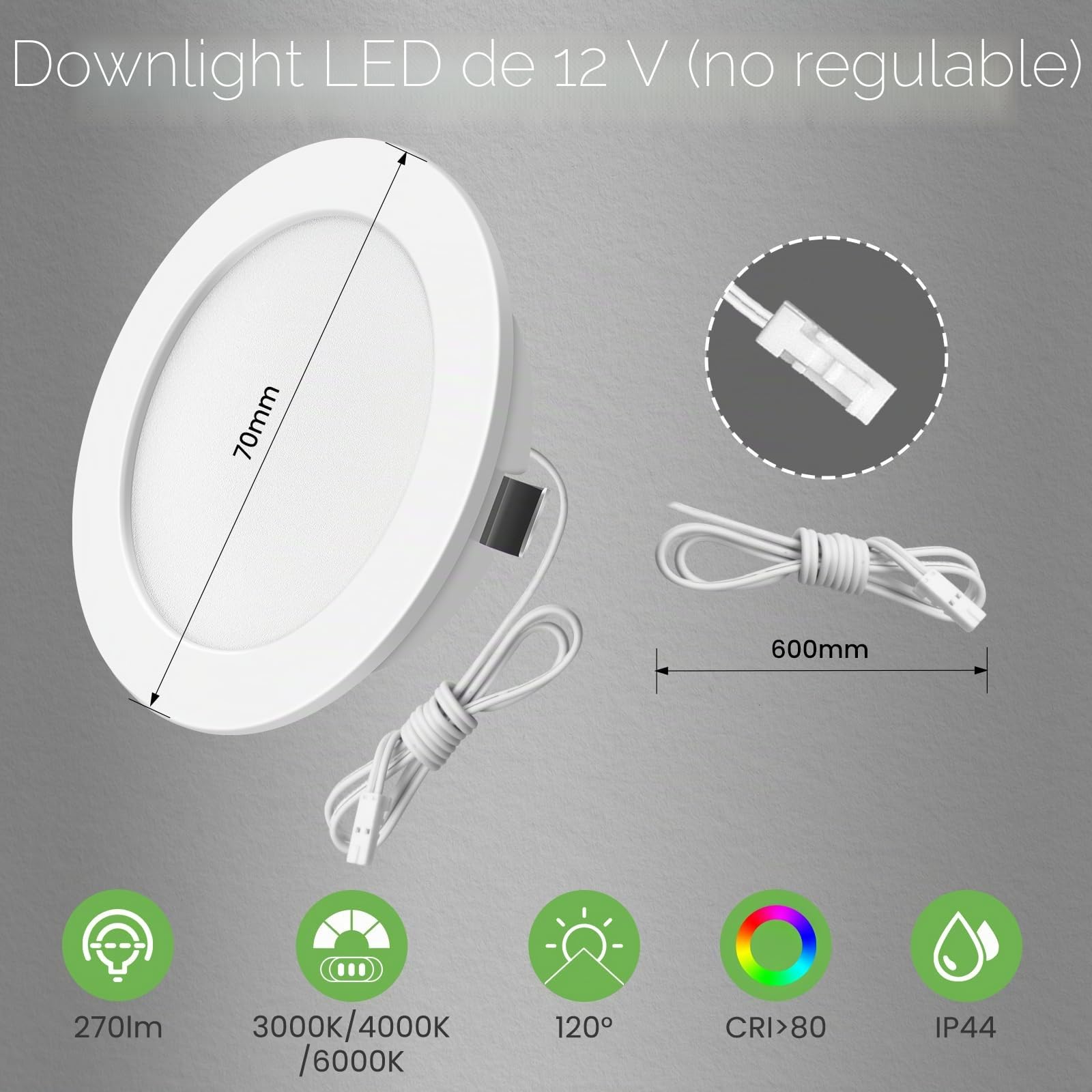 ALUSSO LIGHTING Paquete de 6 focos LED de 12 V, 3000 K, 4000 K, 6000 K, luces empotradas de 4 W, 270 lúmenes, 55-58 mm, luces empotradas para debajo del gabinete, RV, caravana, autocaravana, techo