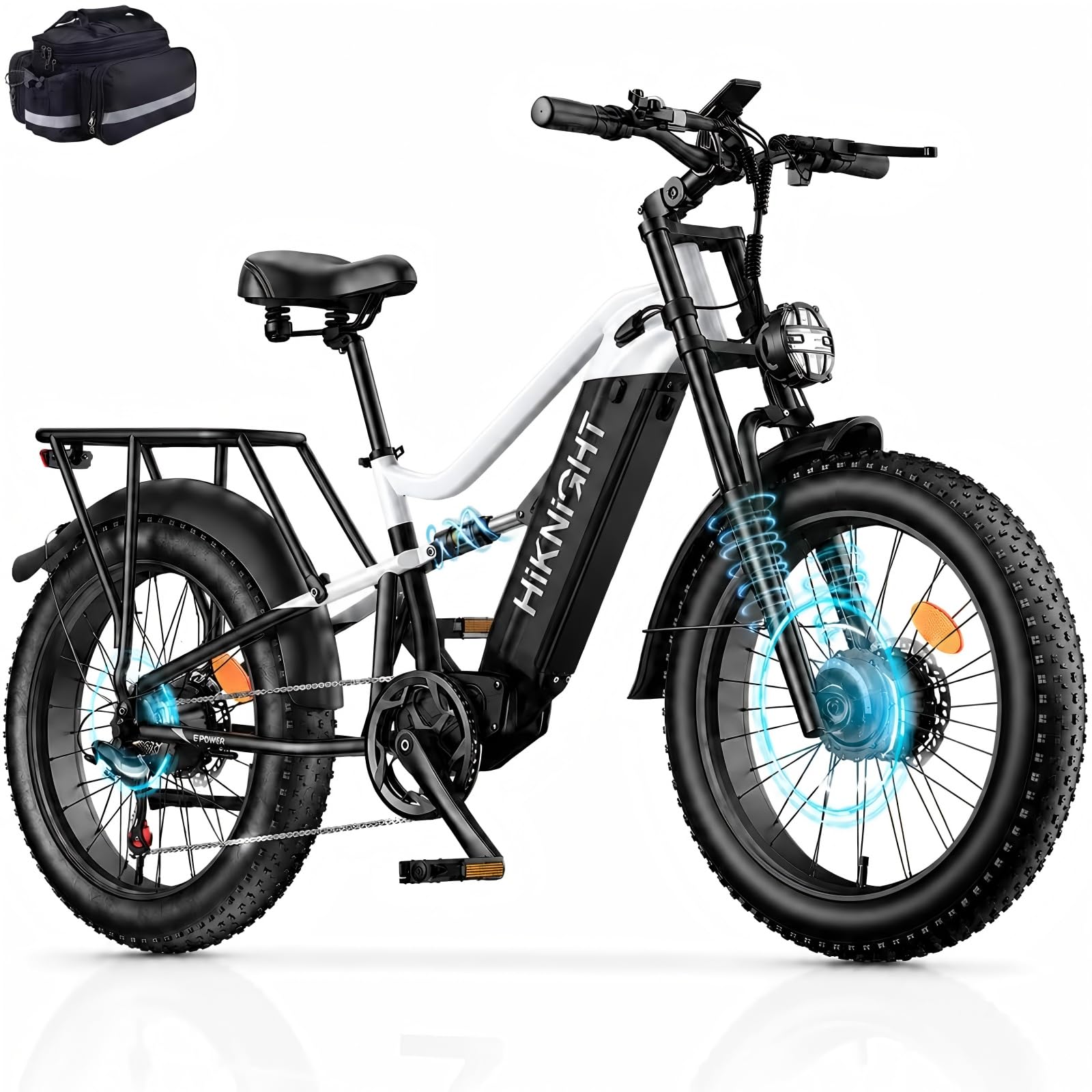 Fat Bike Électrique Adulte 24×4,0", VTT Électrique Tout-Terrain, Double Moteur 250W, Couple 200 N.m, Batterie Amovible 52V 20Ah, Autonomie jusqu’à 130 km, Double Suspension, Freins Hydrauliques