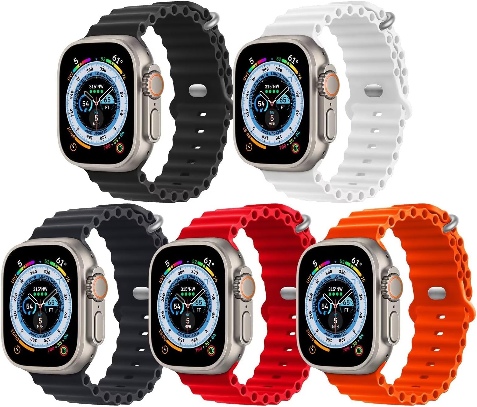 5 Pack Ocean Band Compatiable with Apple Watch Ultra 2 Band 49mm,Women Men Sport Outdoor Silicone Strap for iWatch Series Ultra 2/1