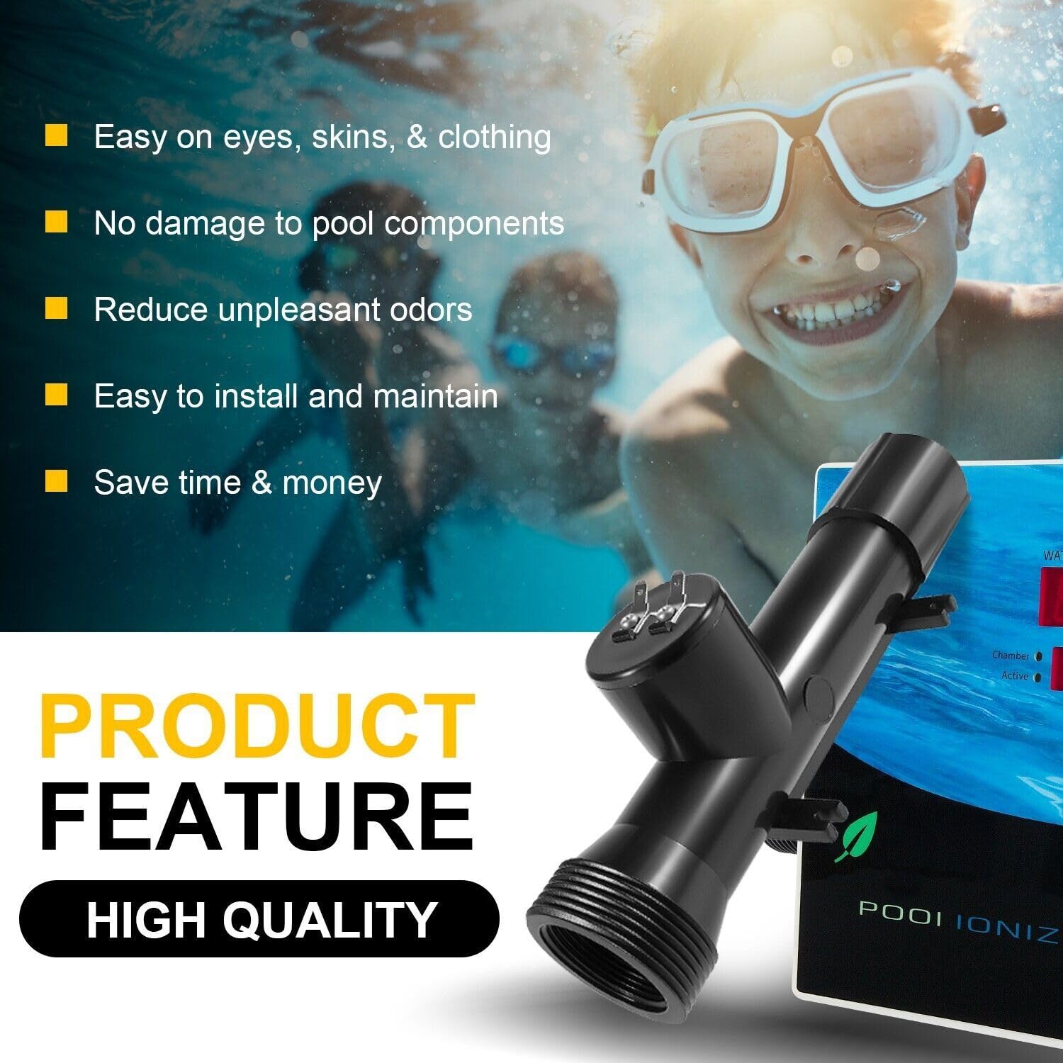 Ionizador para limpiador de piscina, 4CH4002-R, cámara de repuesto para sistema de tratamiento de piscinas híbrido, apto para piscina sobre el suelo/enterrado, bañera de hidromasaje/spa