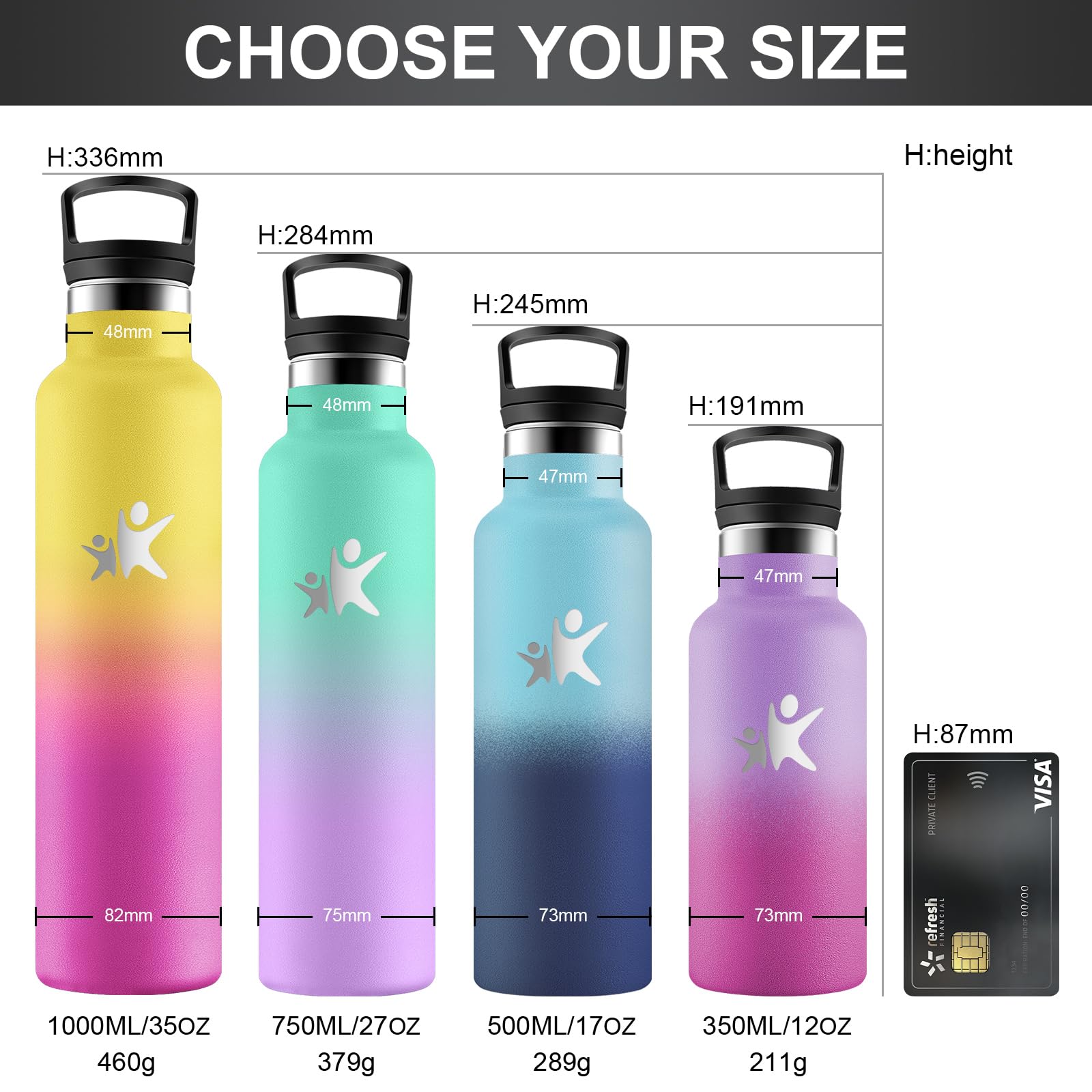 KollyKolla Botella Agua Acero Inoxidable 500ml, Cantimplora Termo con Doble Aislamiento, Botella Termica con Pajita, sin BPA, Termo Reutilizable para Oficina, Camping, Niños, Fitness, Niños, Yoga