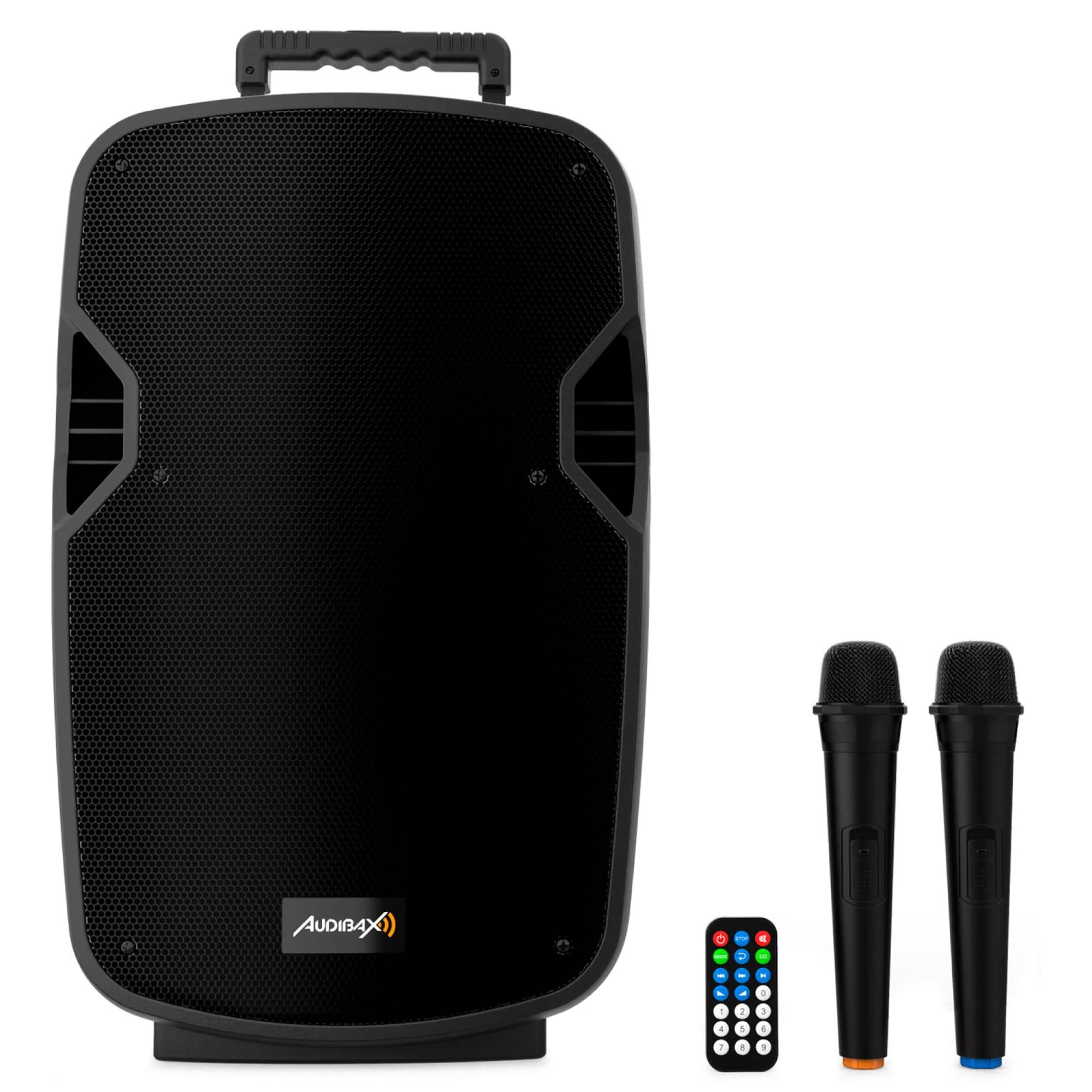 Audibax Denver 12 Altavoz Activo PA 12” con Batería, Ruedas + 2 Micros Inalámbricos Mano