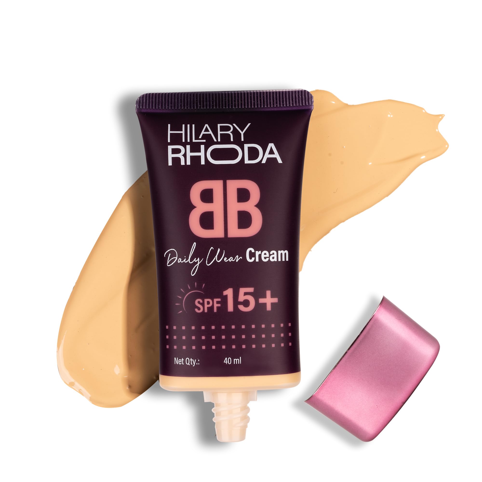 Hilary Rhoda BB Cream with SPF 15 | Infused with Wheat Germ Oil & Jojoba Seed Oil | Weightless Formula | Hides Blemishes, Dark Spots & Pigmentation - 40ml (Shell White - Shade 1)