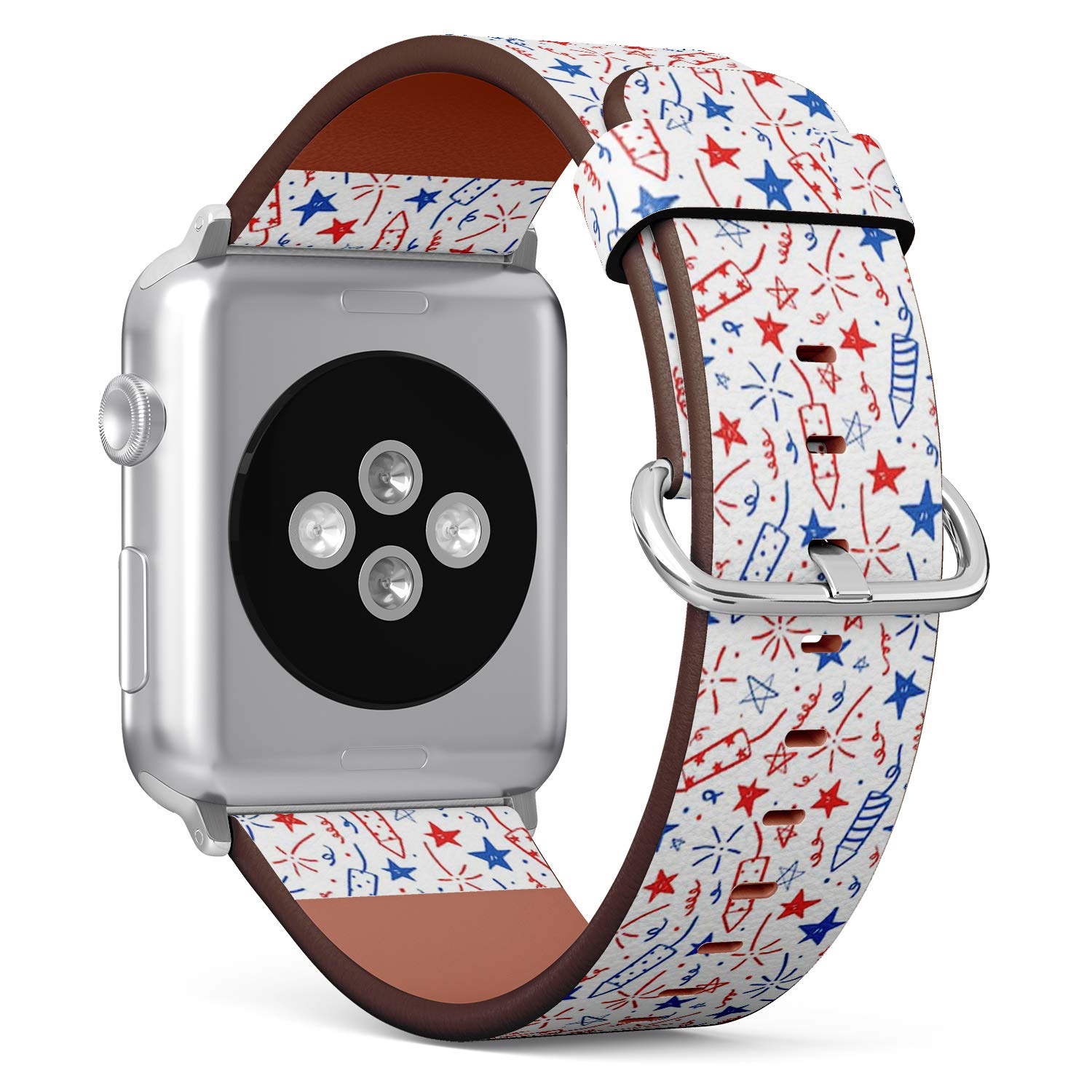 Compatible with Apple Watch Series 7/6/5/4/3/2/1 (Big Version 42/44/45 mm) Leather Wristband Bracelet Replacement Accessory Band + Adapters - Doodles Fourth July