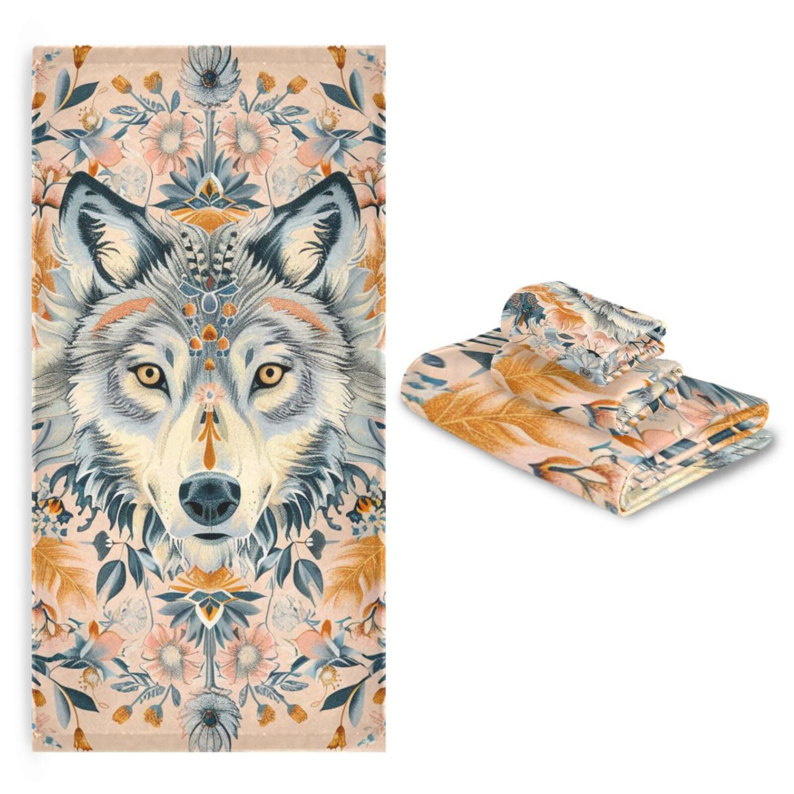 Styl boho kwiat kwiatowy beżowy wilk szybkoschnące ręczniki do twarzy zestaw 3 sztuk, 1 ręcznik kąpielowy 1 ręcznik do rąk 1 ściereczka do kuchni łazienki jogi siłowni