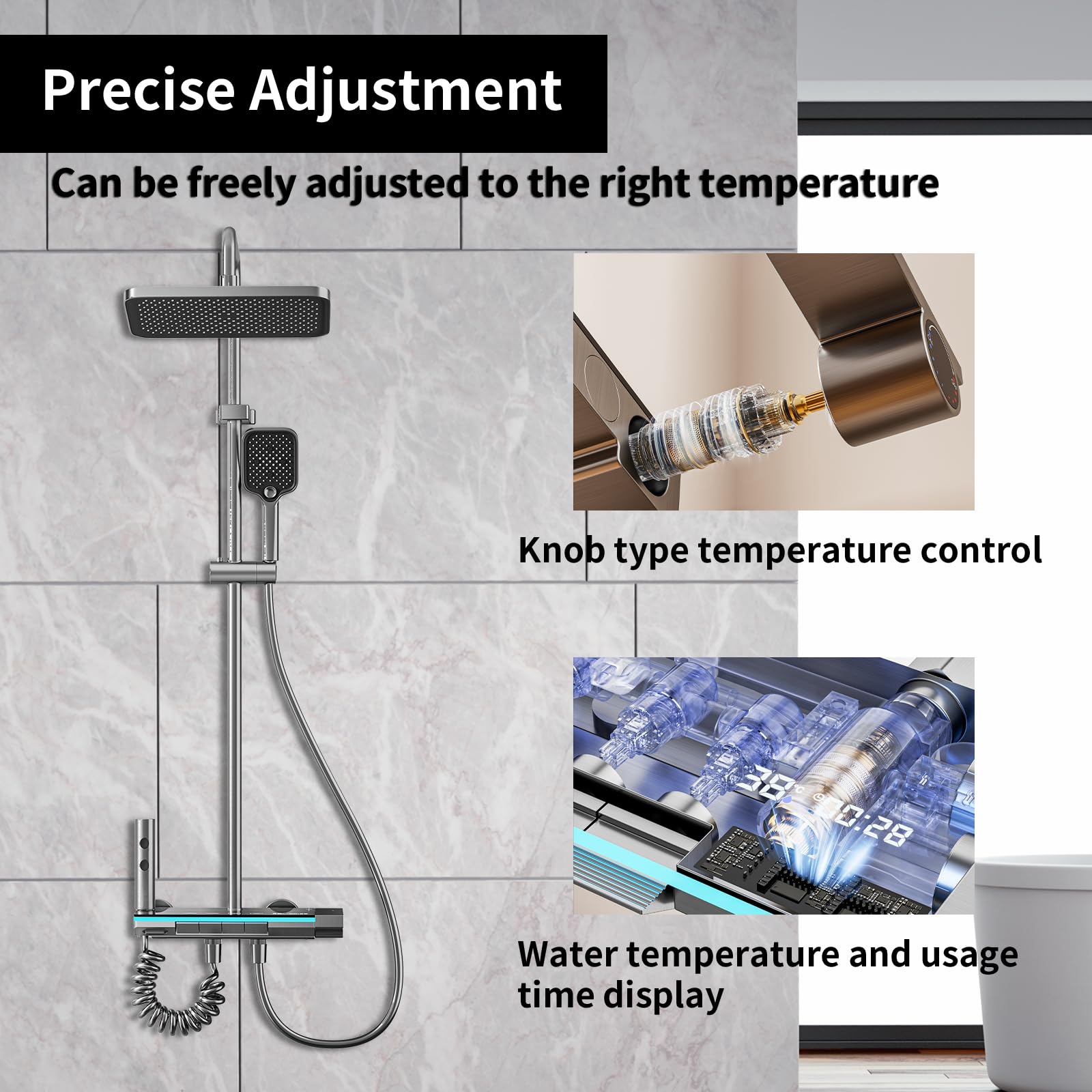 Columna Ducha con Grifo, 4 Modos Columna Ducha con Rociador superior 30 * 21cm, Iluminación ambiental | Indicación de La Temperatura del Agua Columna Ducha Altura Ajustable 70-103cm