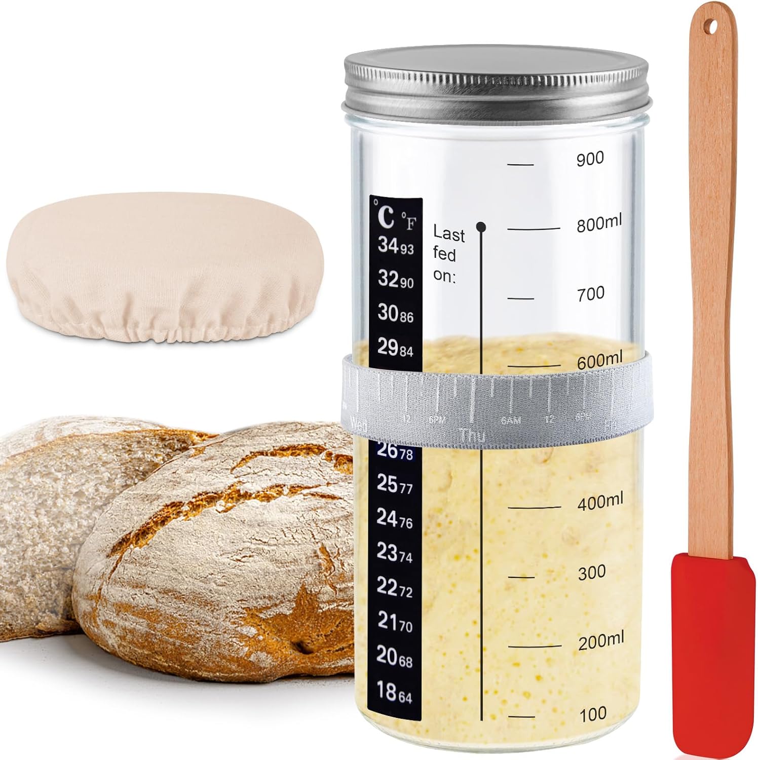 Tyniaide Sourdough Starter Jar Kit 1000ML Wide Mouth Sourdough Starter