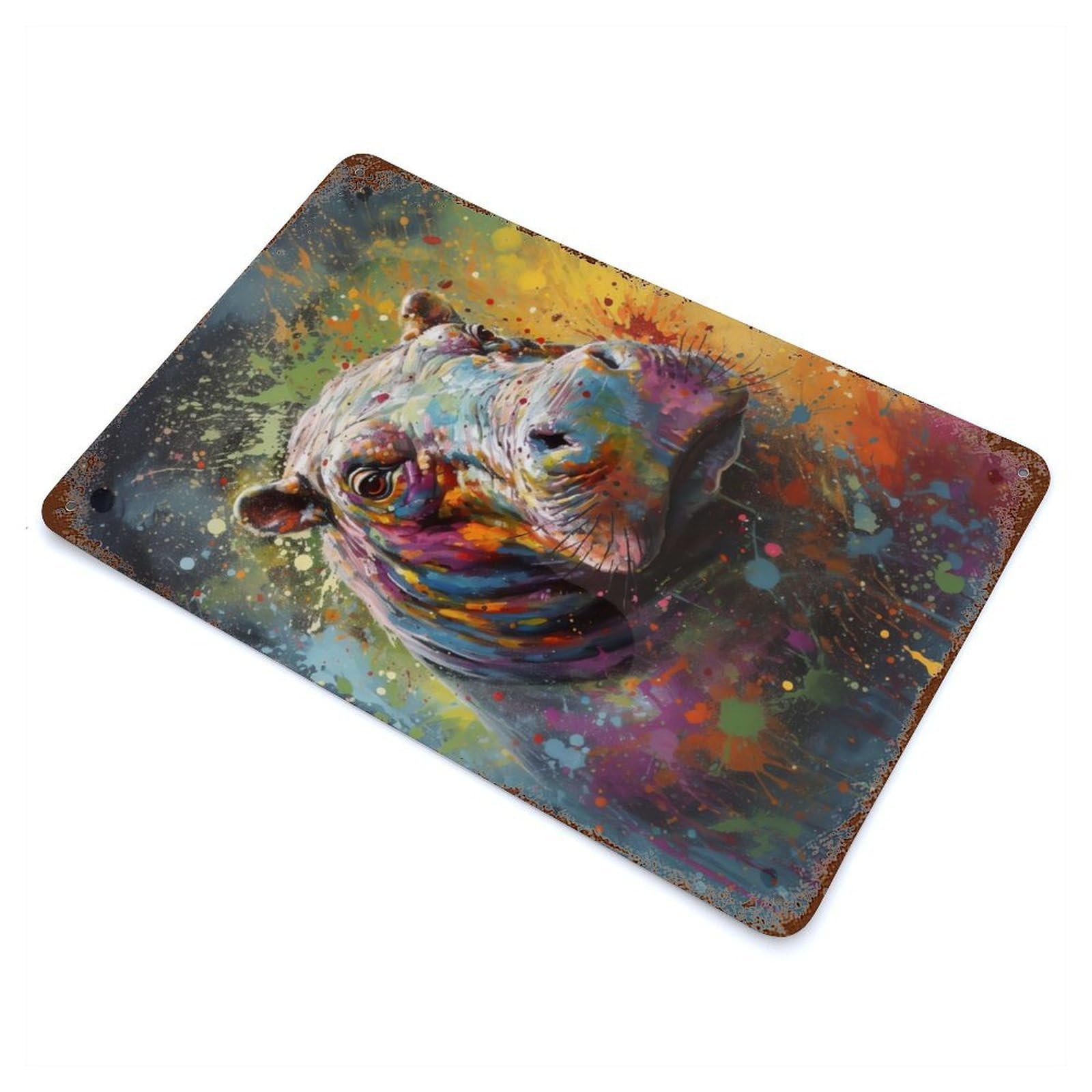 Hippo Painting Retro Metal Sign 11.8"x7.9", Classic Wall Plaque for Garage, Pub Or Kitchen